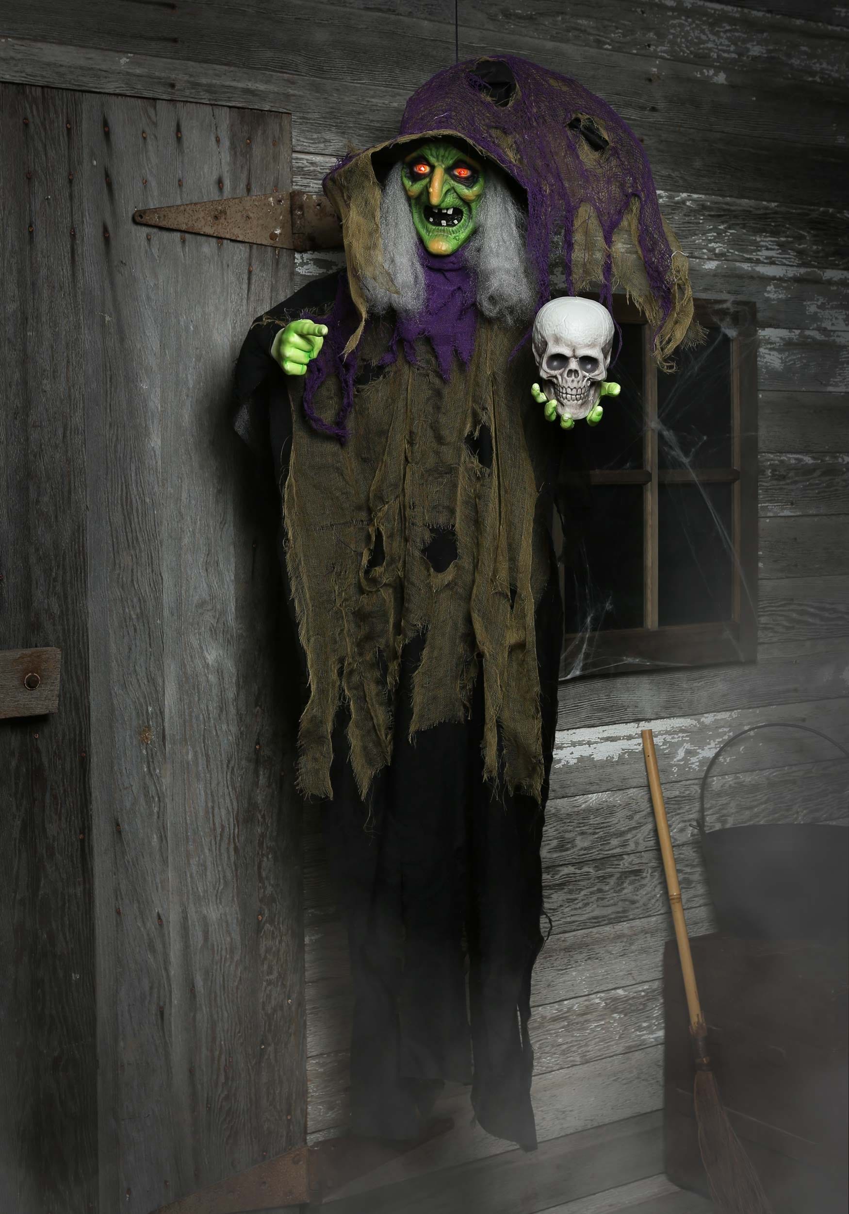 6FT Hanging Green Witch Animatronic Halloween Decoration