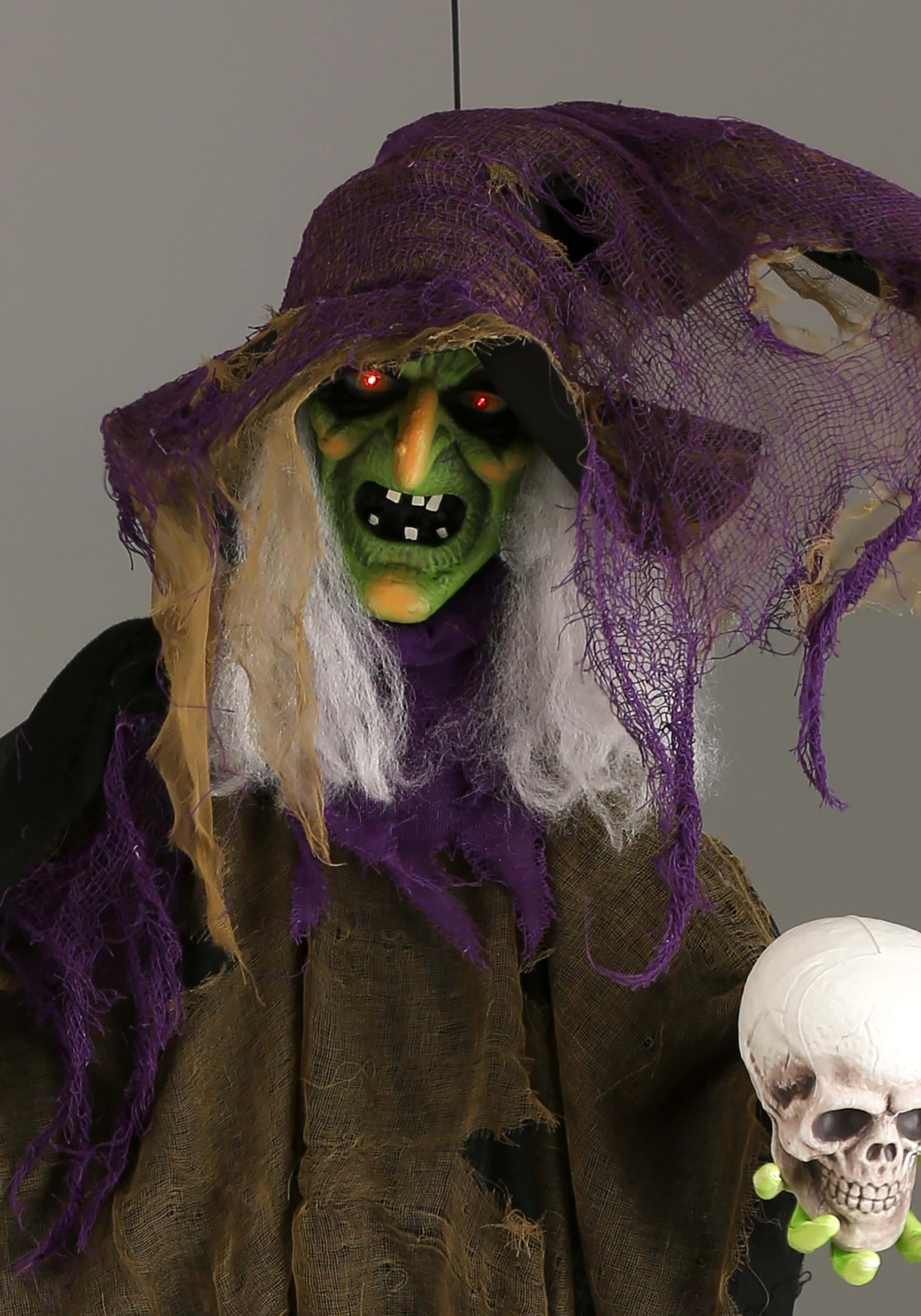 6FT Hanging Green Witch Animatronic Halloween Decoration