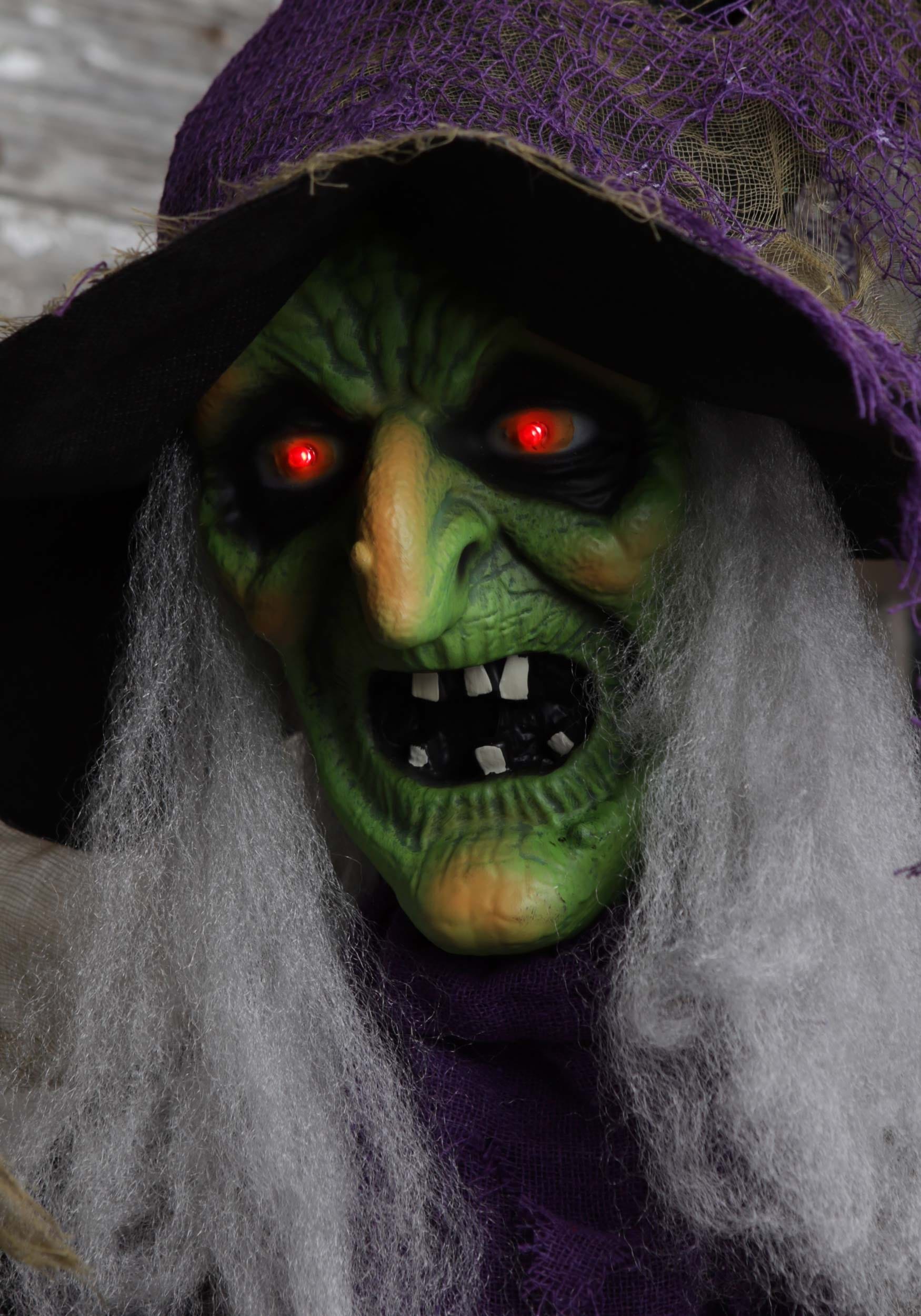 6FT Hanging Green Witch Animatronic Halloween Decoration