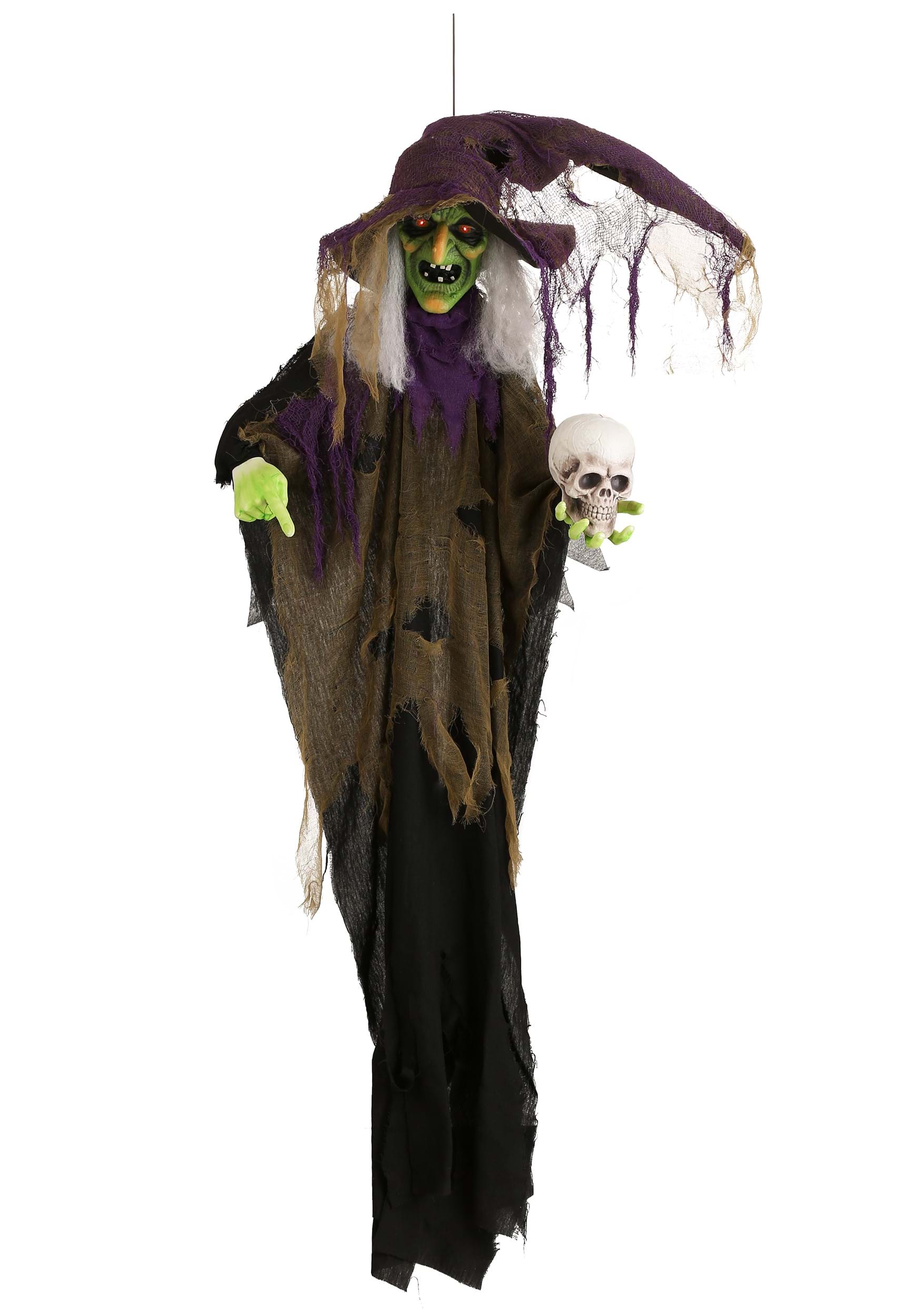 6FT Hanging Green Witch Animatronic Halloween Decoration