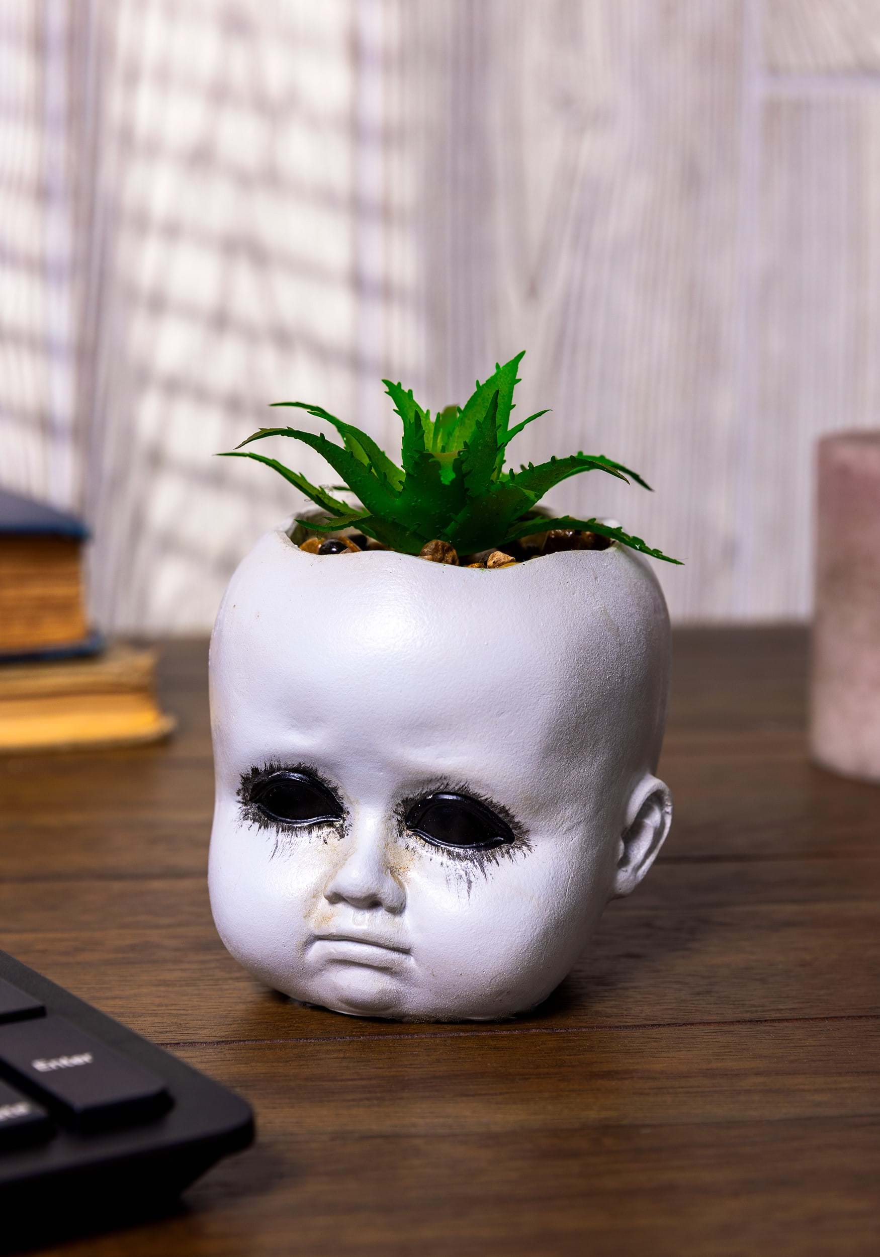 Distressed Doll Succulent Planter Halloween Decoration 1 Distressed Doll Succulent Planter Halloween Decoration
