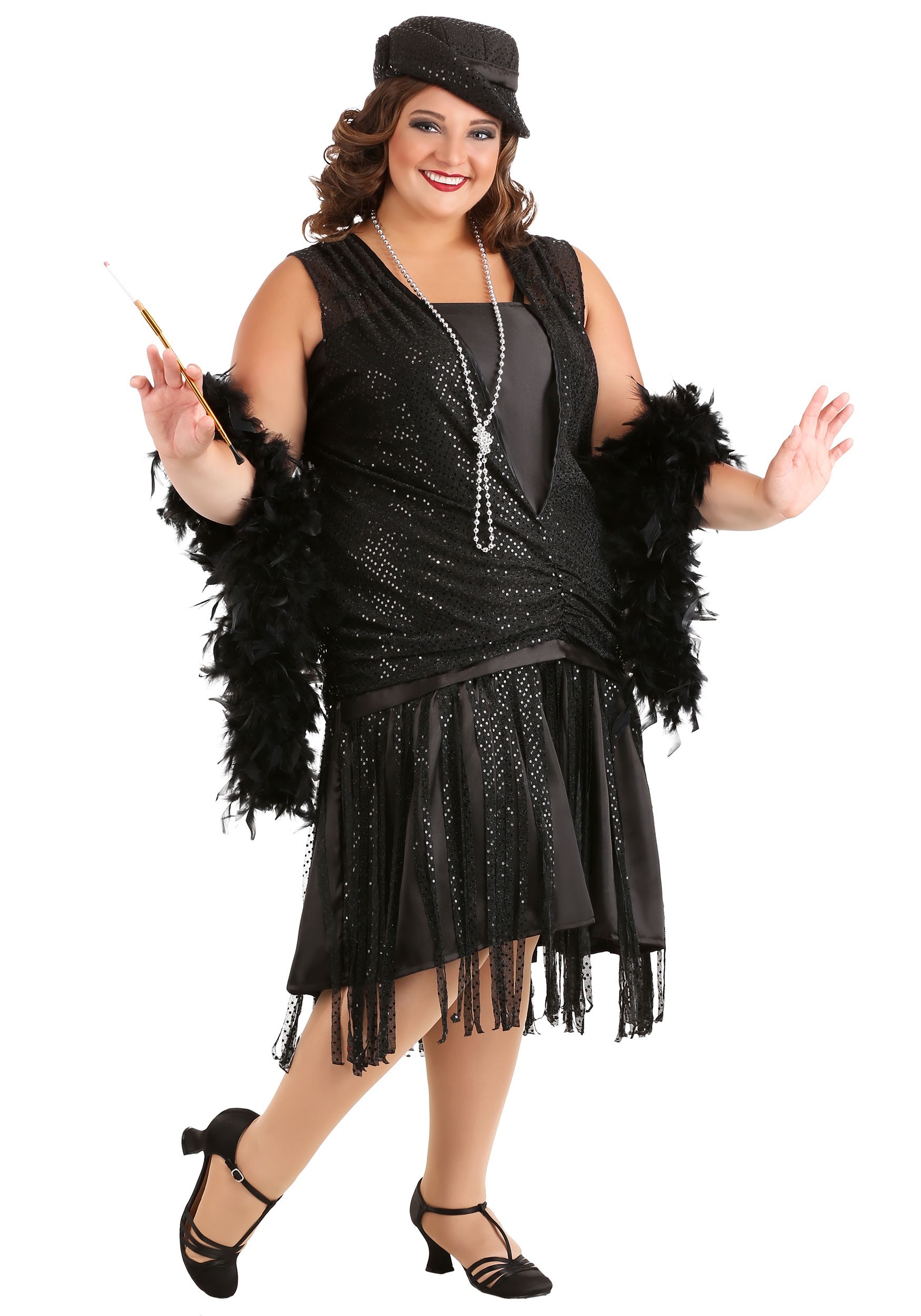 Plus Size Black Jazz Flapper Costume for Women