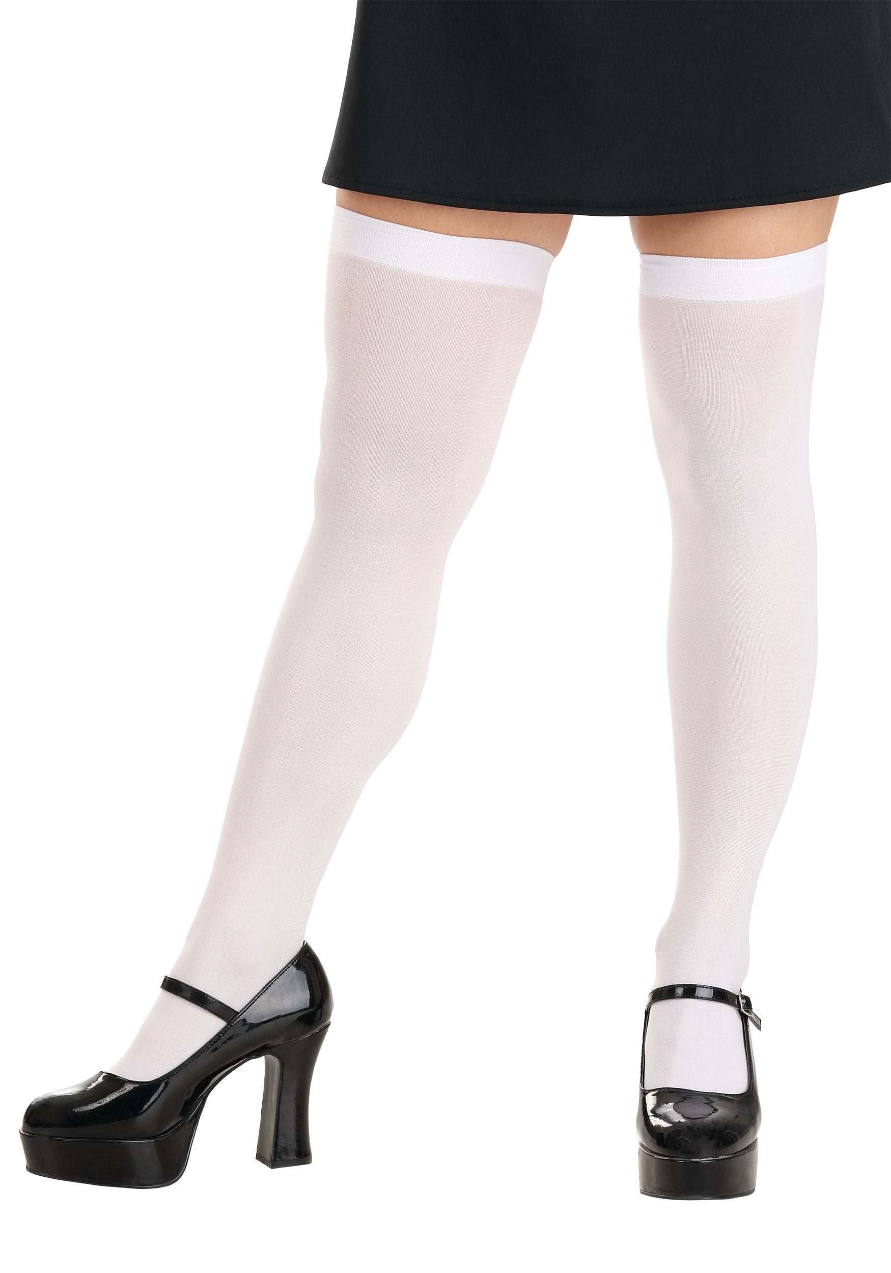 Women's Thigh High White Opaque Stockings 1 Women's Thigh High White Opaque Stockings