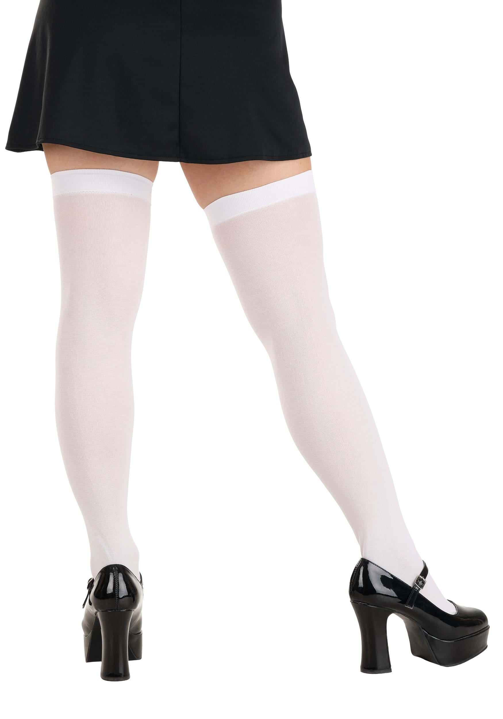 Women's Thigh High White Opaque Stockings 2 Women's Thigh High White Opaque Stockings