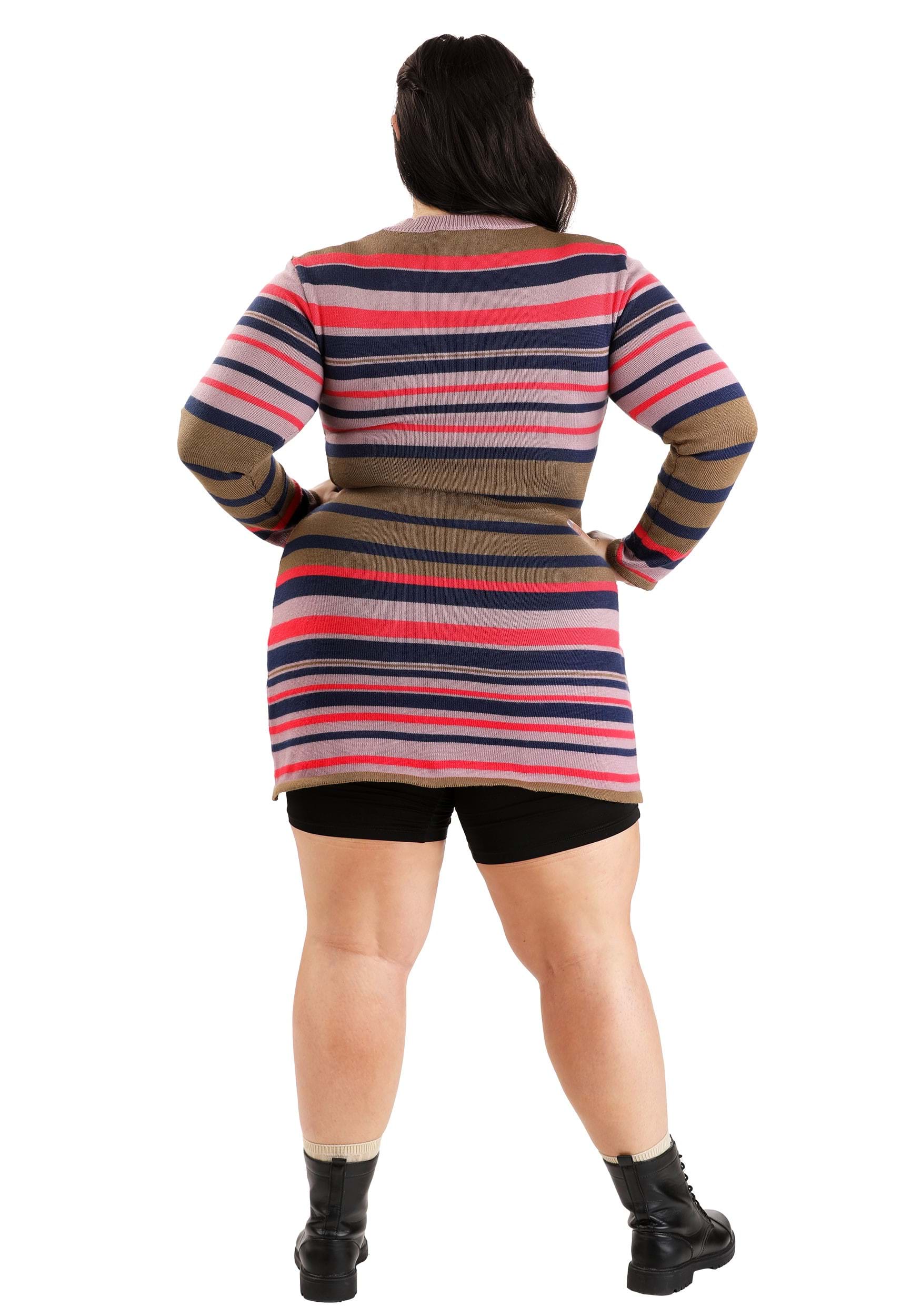 Women's Plus Size Astrid Striped Distressed Sweater Dress with Bike Shorts