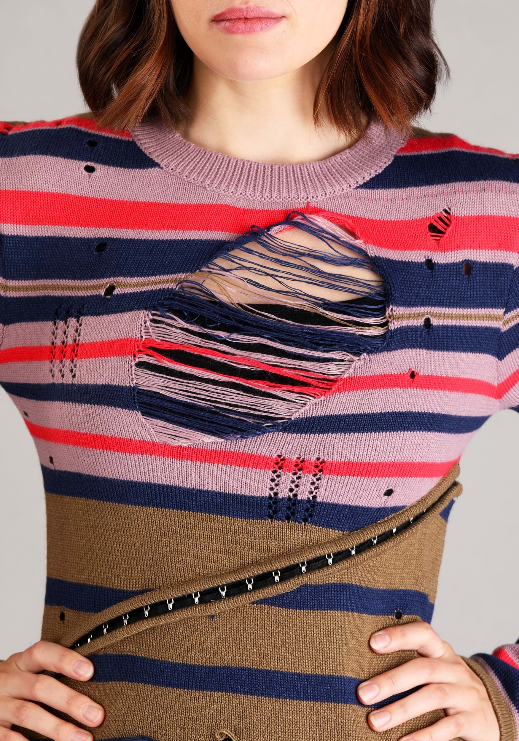 Women's Plus Size Astrid Striped Distressed Sweater Dress with Bike Shorts