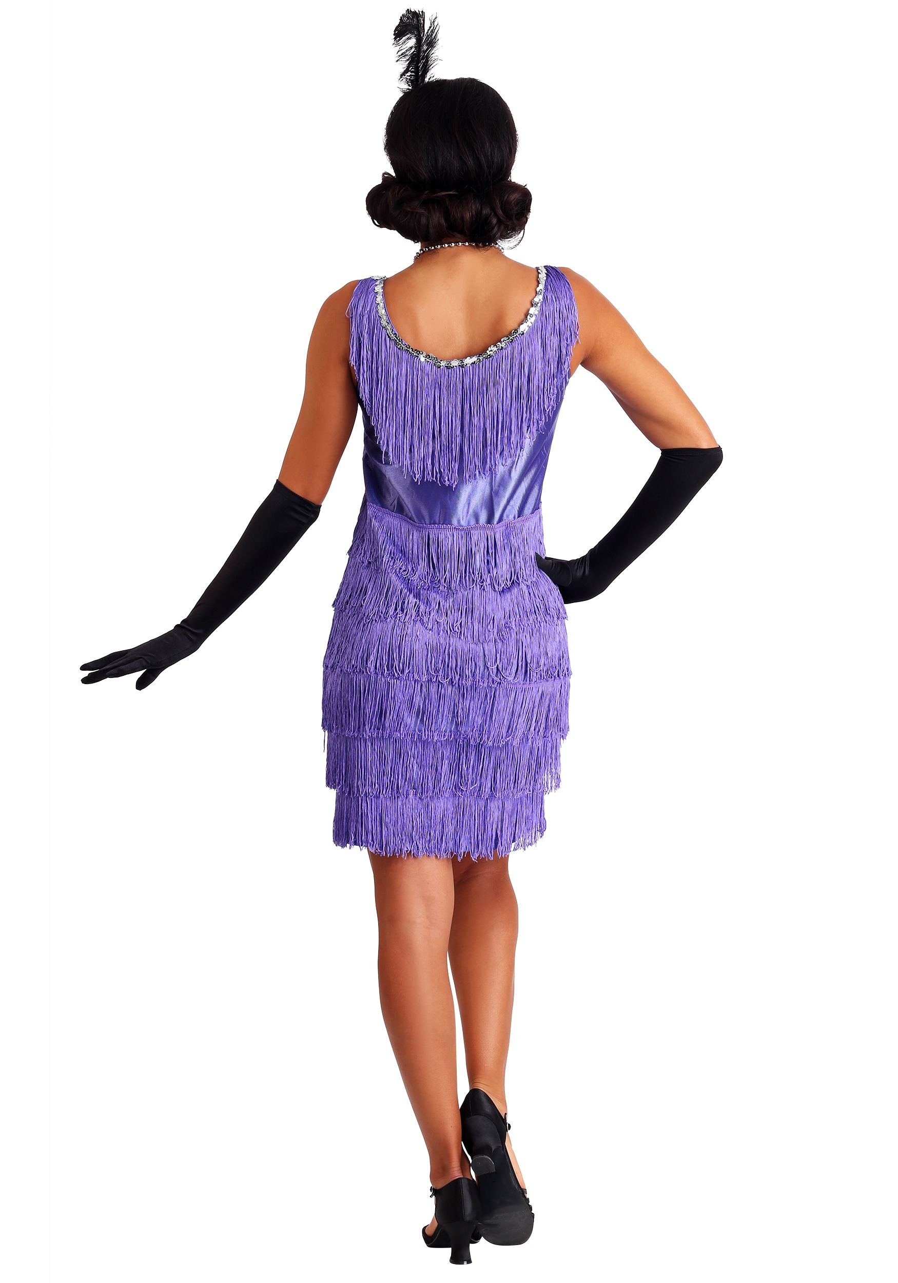 Women's Plus Size Purple Fringe Flapper Costume Dress 2 Women's Plus Size Purple Fringe Flapper Costume Dress