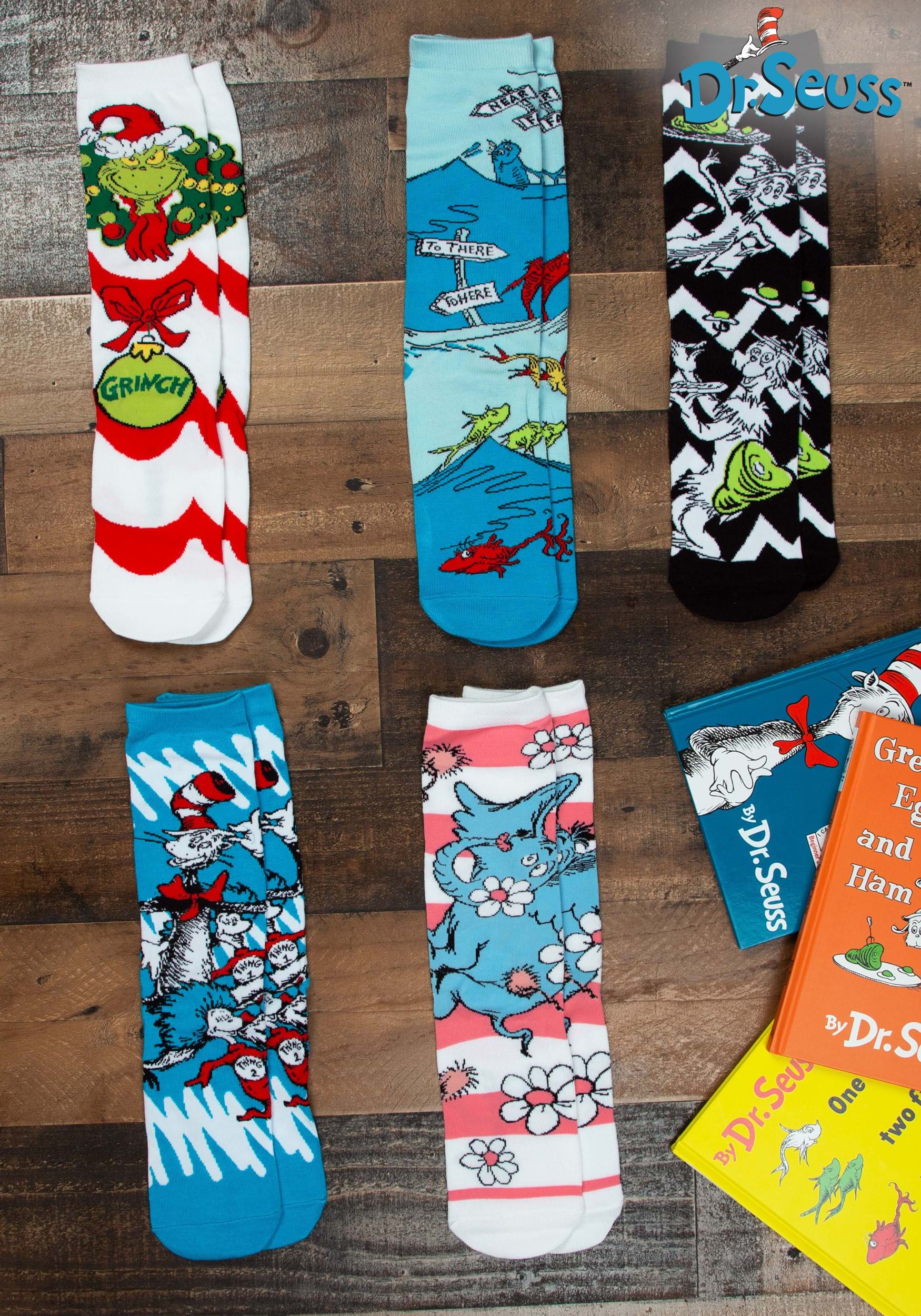 Adult Dr. Seuss Patterns Crew Sock 5 Pair Set