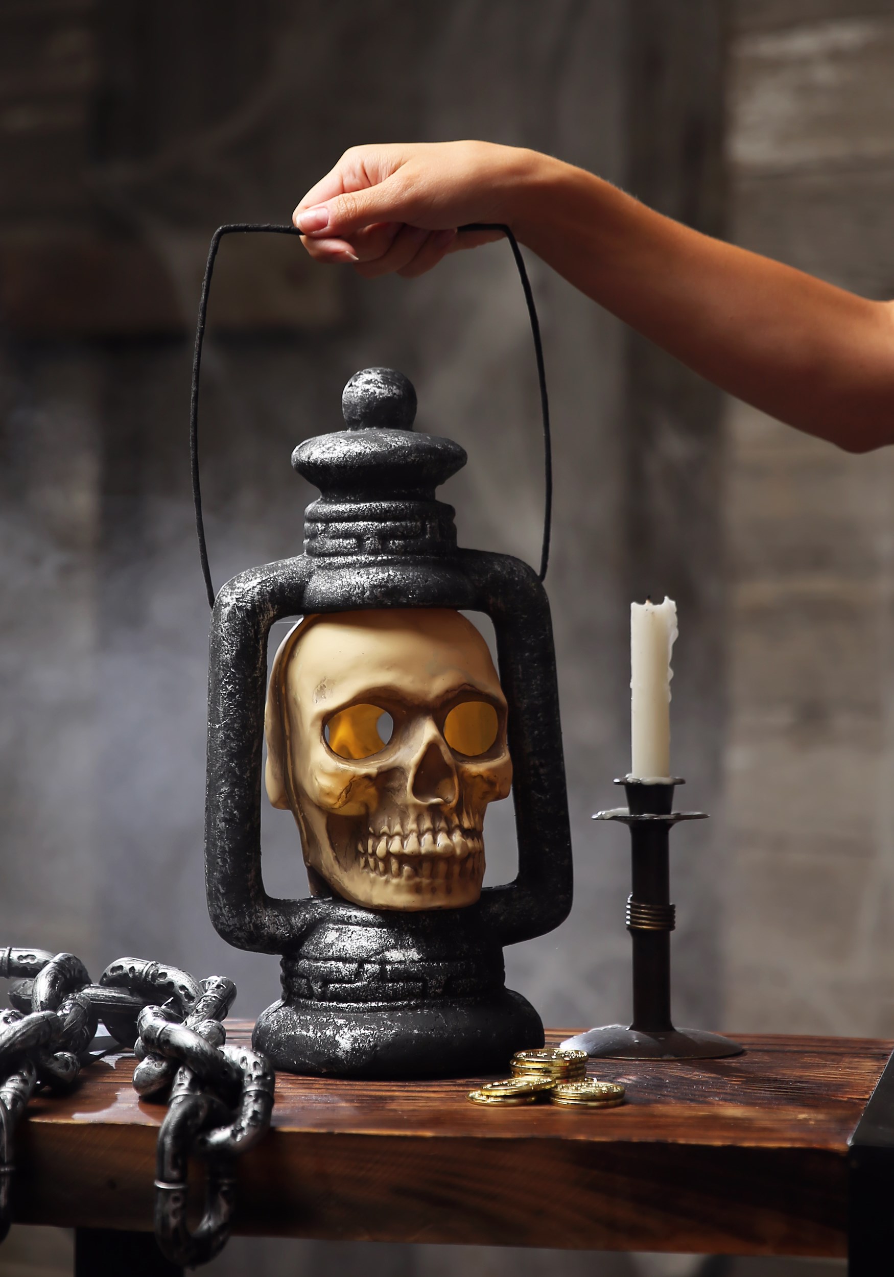 Light Up Spooky Skull Lantern Prop Decoration 1 Light Up Spooky Skull Lantern Prop Decoration
