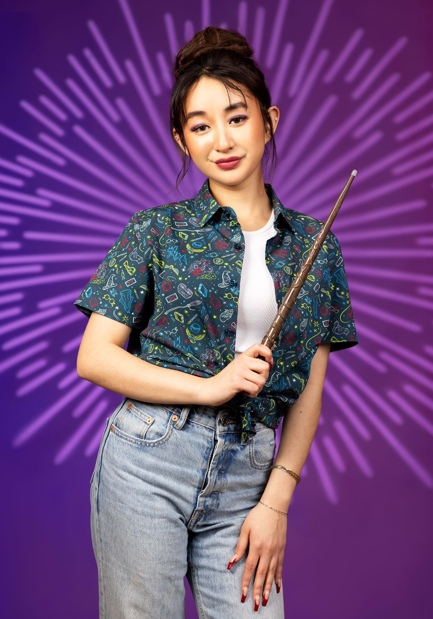 Harry Potter Print Adult Button Up Shirt