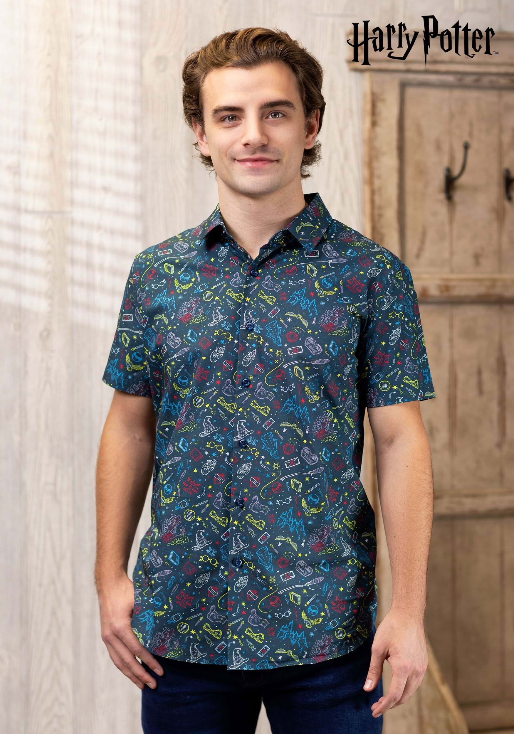 Harry Potter Print Adult Button Up Shirt