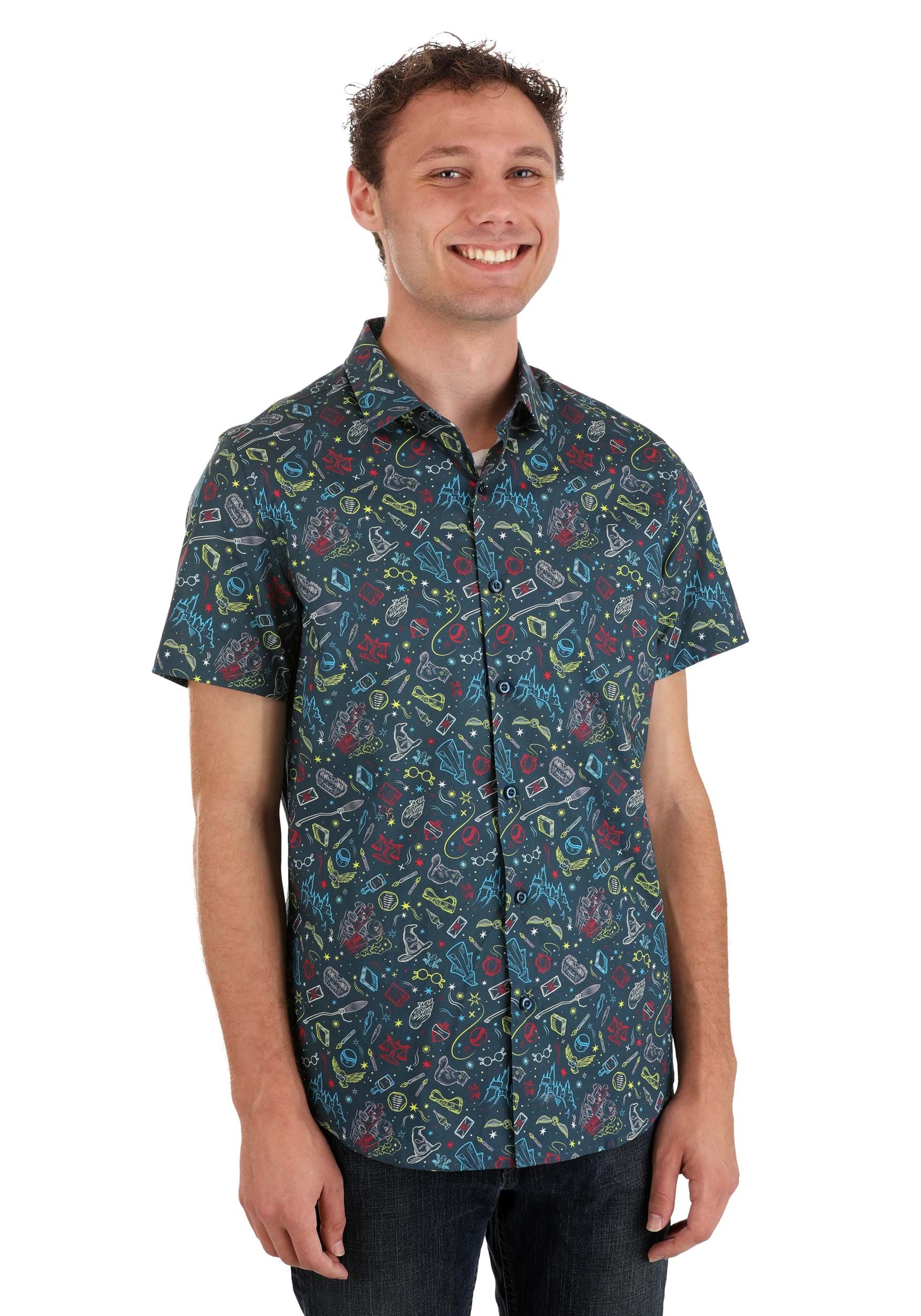 Harry Potter Print Adult Button Up Shirt