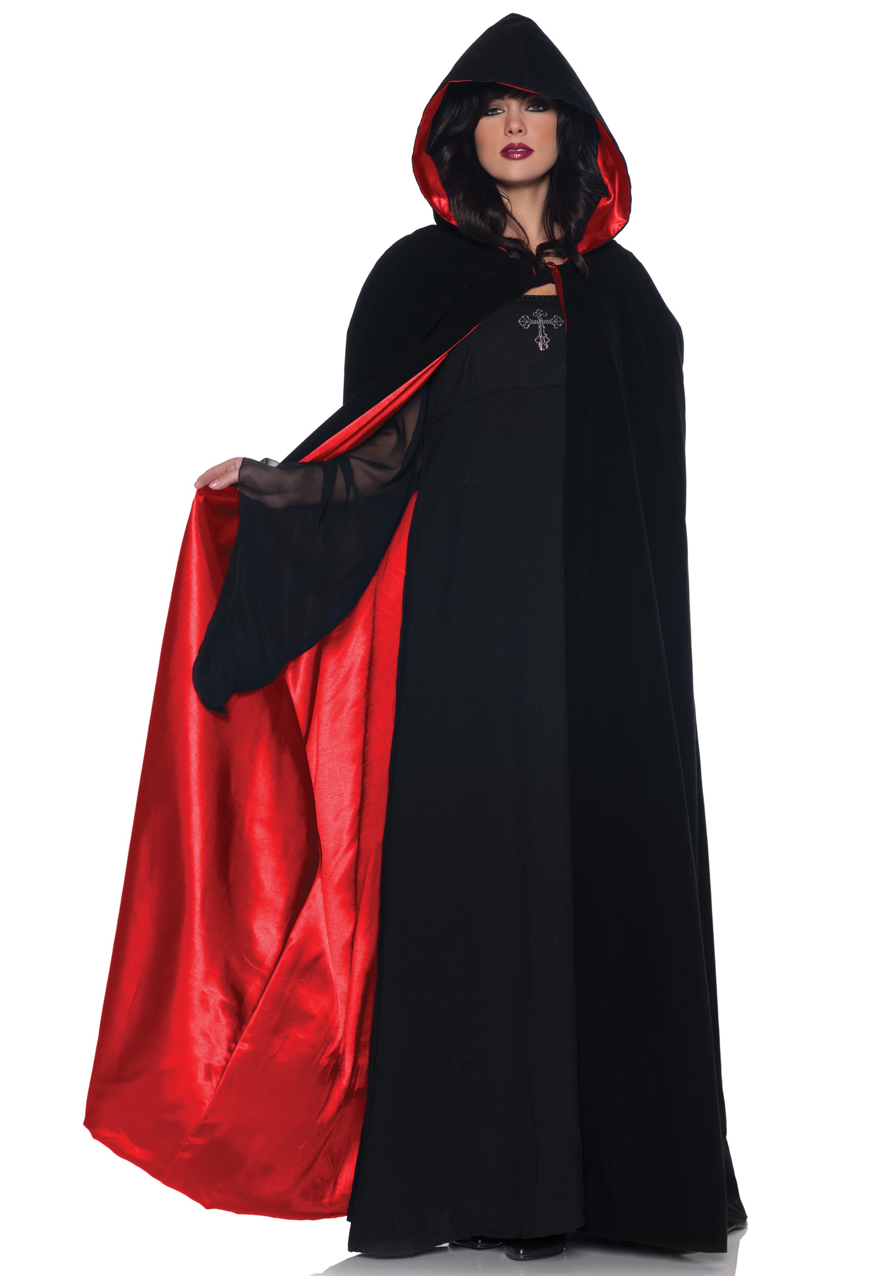 Deluxe Black Velvet Cape w/ Red Satin Lining