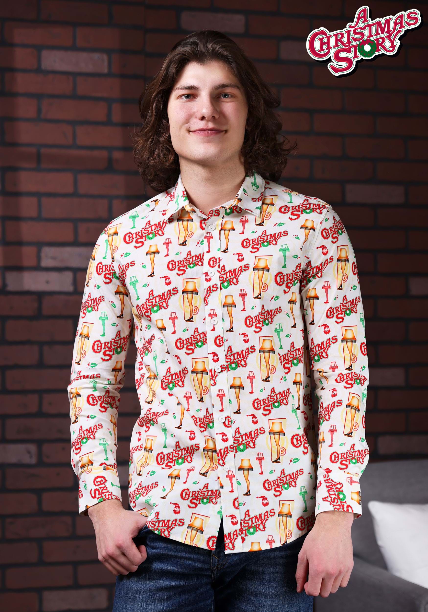 Men's Christmas Story Long Sleeve Button Up Shirt