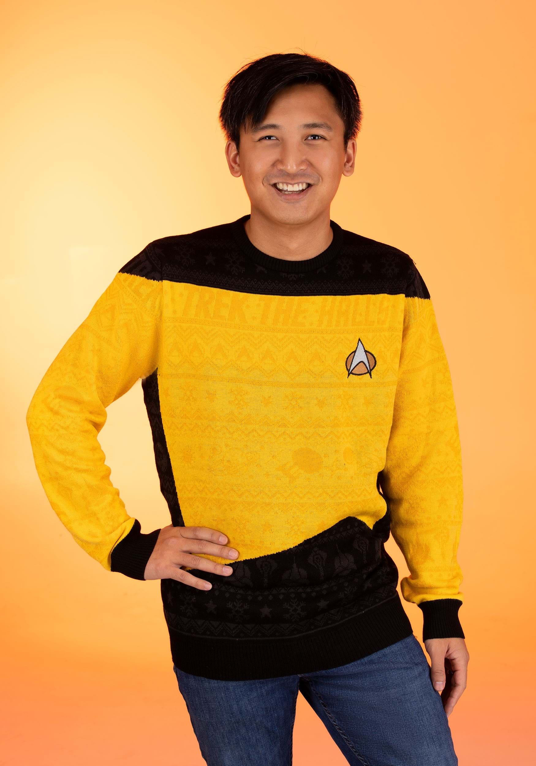 Star Trek "Trek the Halls" Yellow Christmas Sweater for Adults