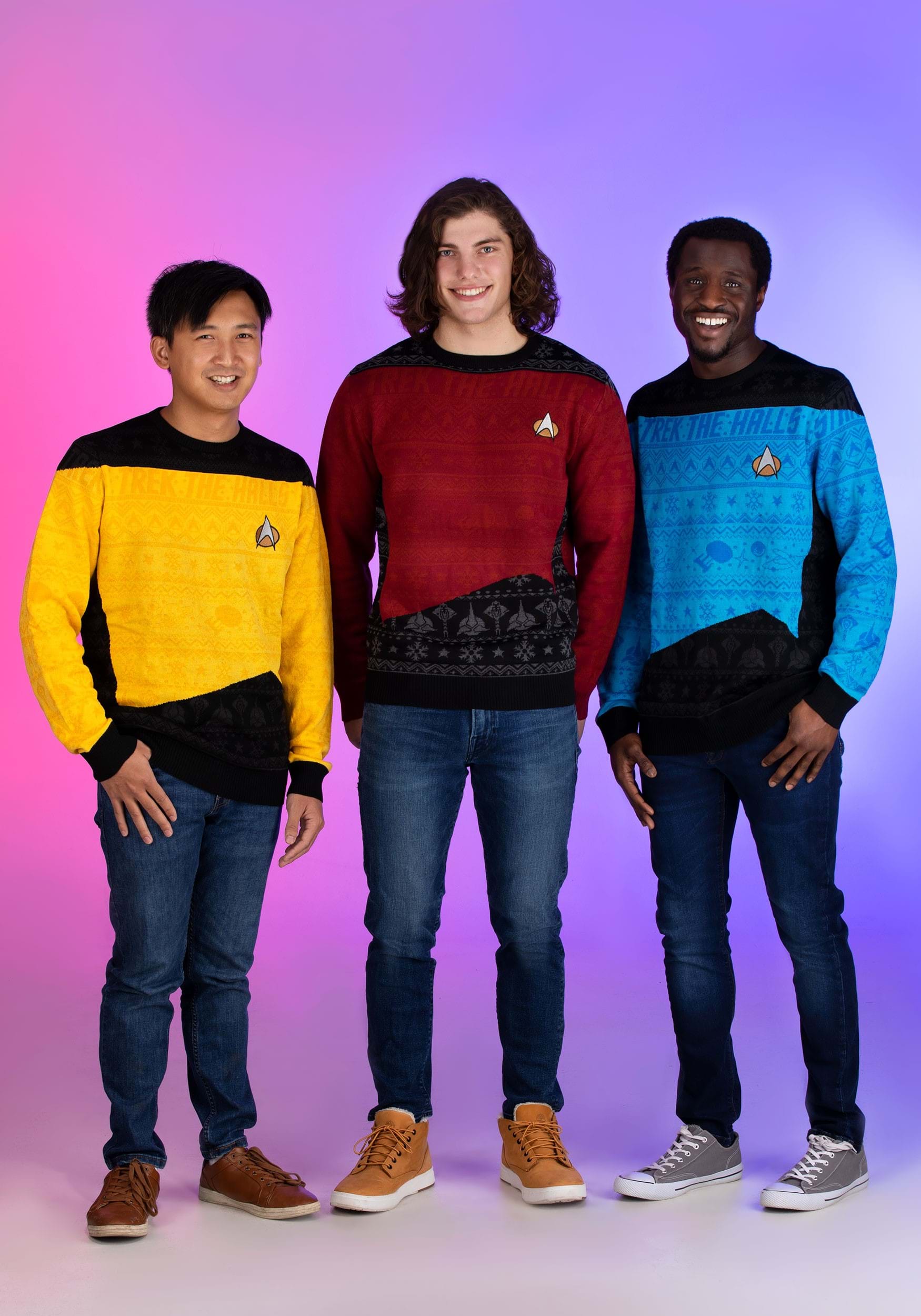 Star Trek "Trek the Halls" Yellow Christmas Sweater for Adults