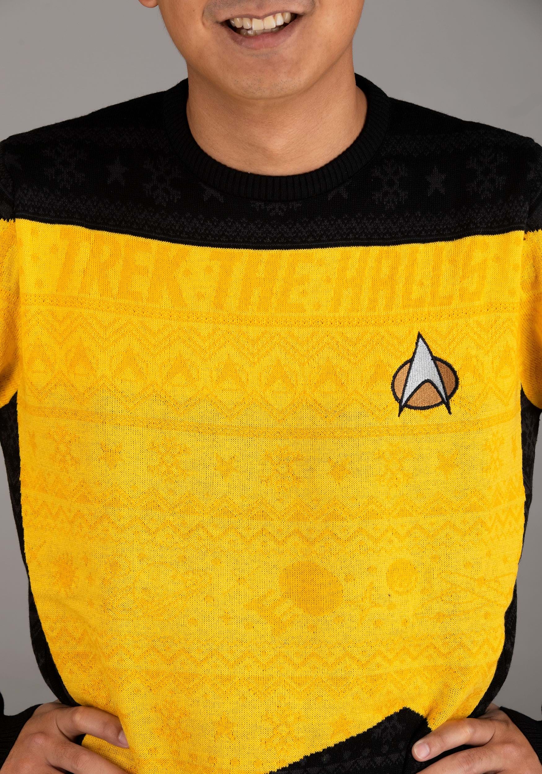 Star Trek "Trek the Halls" Yellow Christmas Sweater for Adults