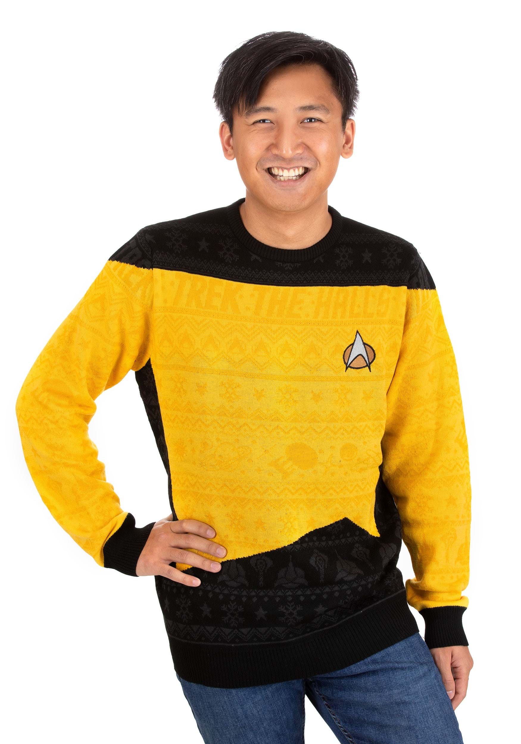 Star Trek "Trek the Halls" Yellow Christmas Sweater for Adults