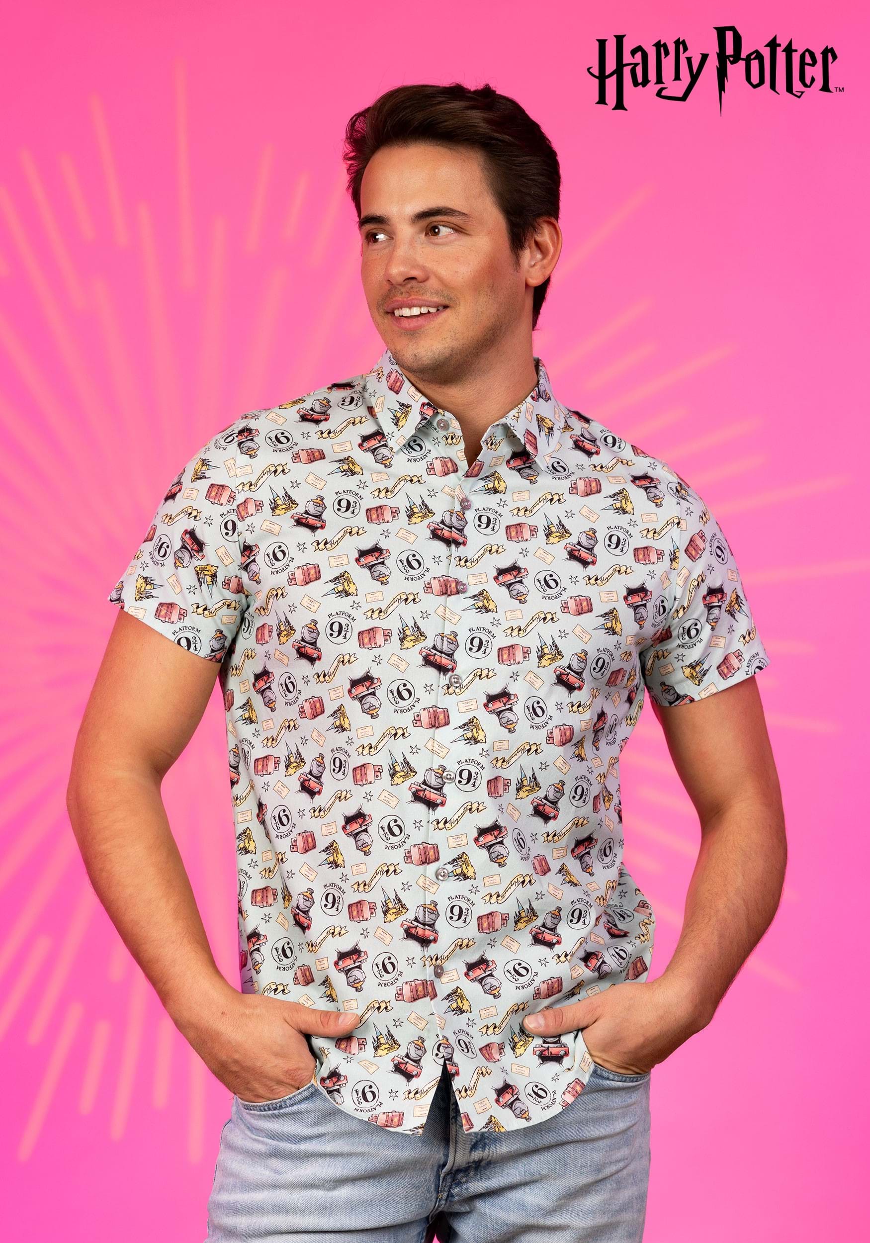 Harry Potter Light Print Button Up Shirt for Adults