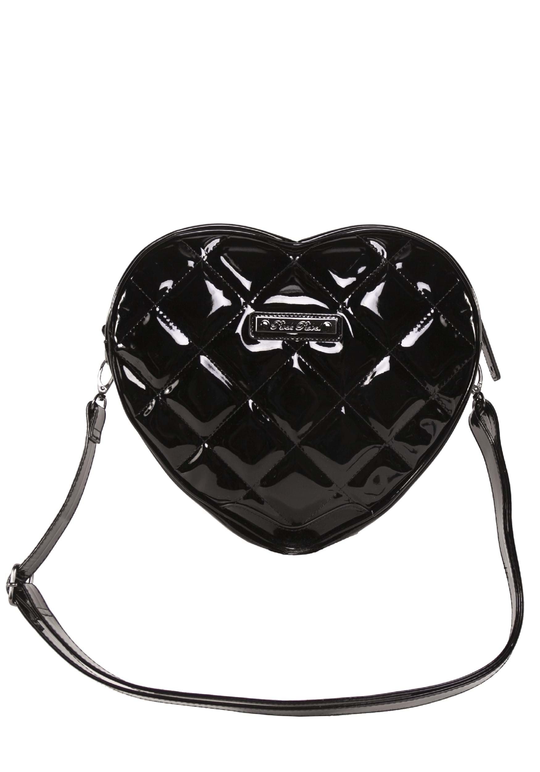 Faux Patent Bat Studded Quilted Heart Purse
