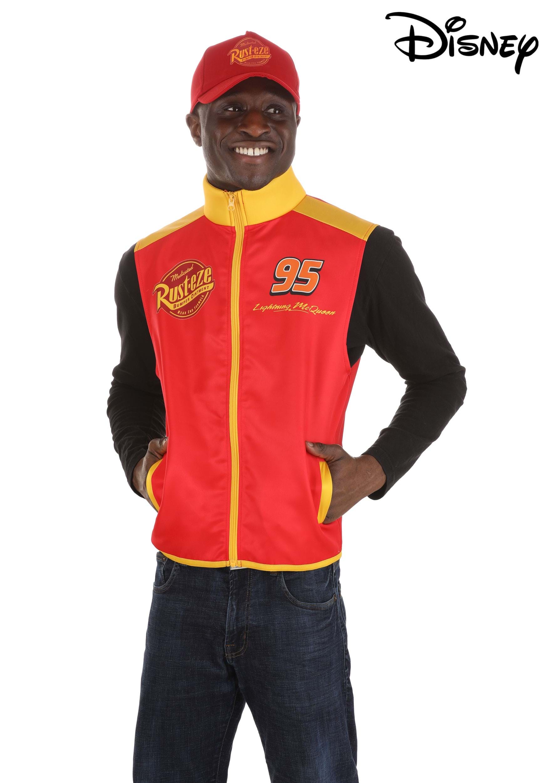 Adult Pixar Lightning McQueen Crew Hat & Vest Costume Kit