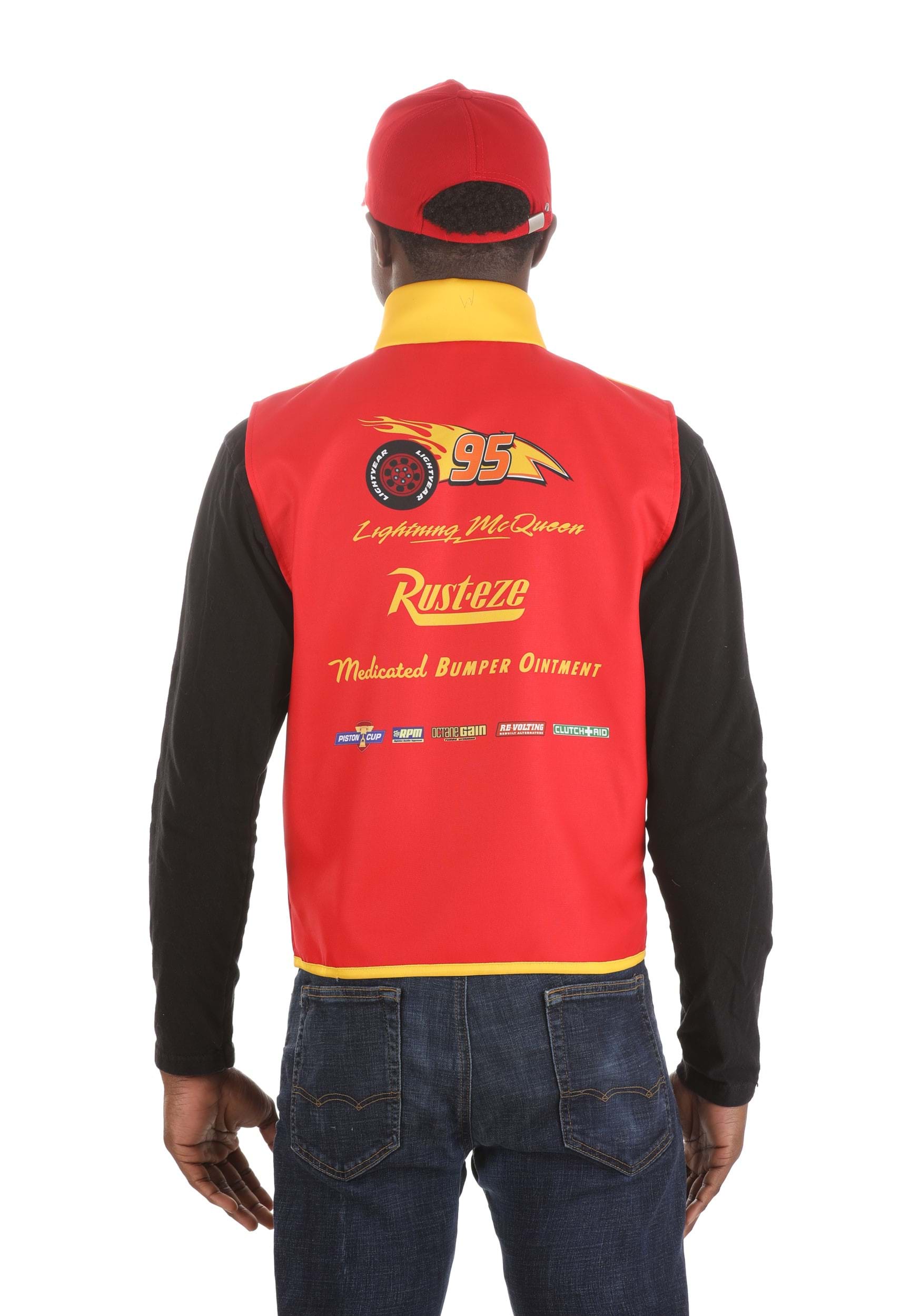 Adult Pixar Lightning McQueen Crew Hat & Vest Costume Kit