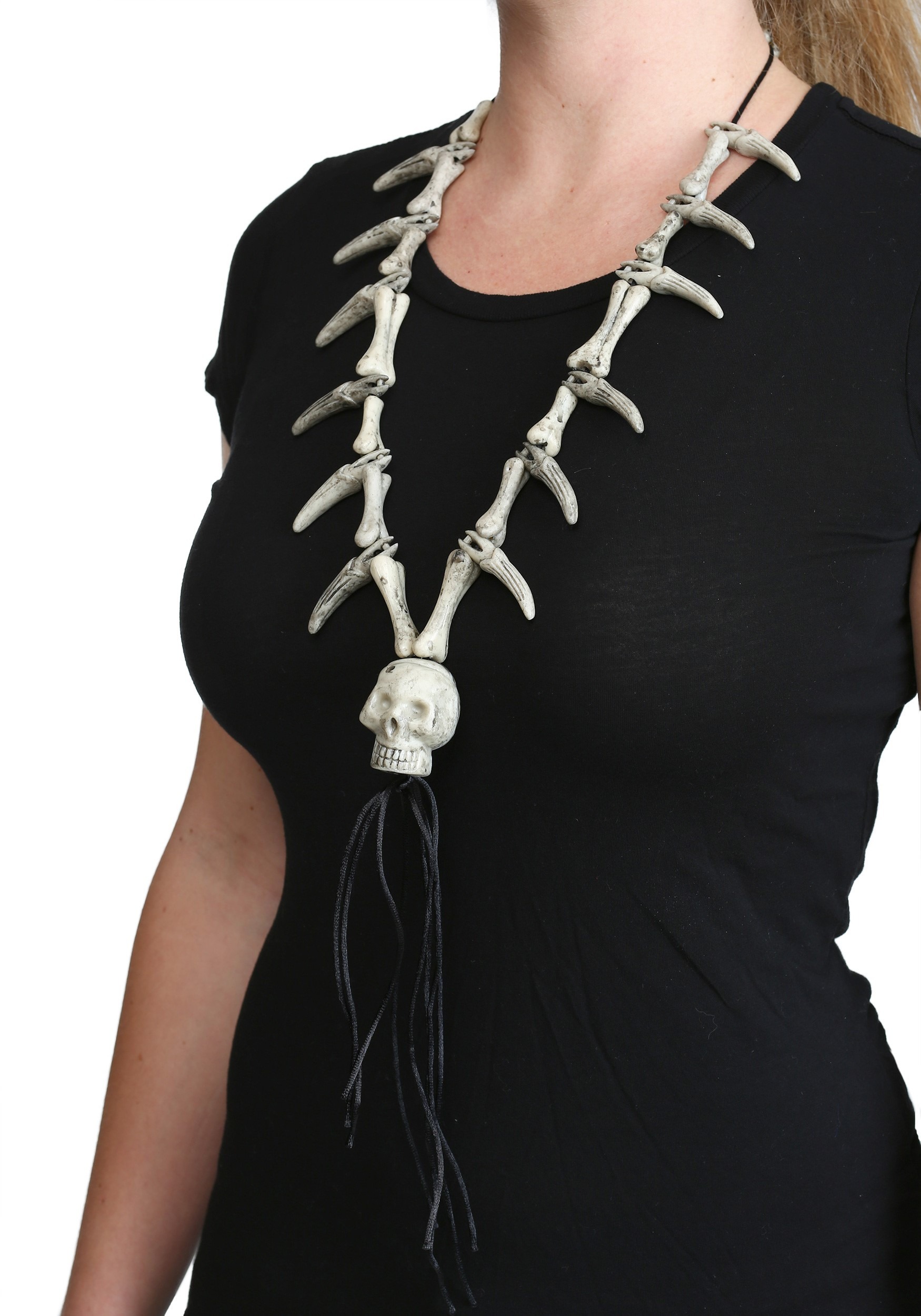 Faux Ivory Costume Necklace with Skull Pendant for Adults