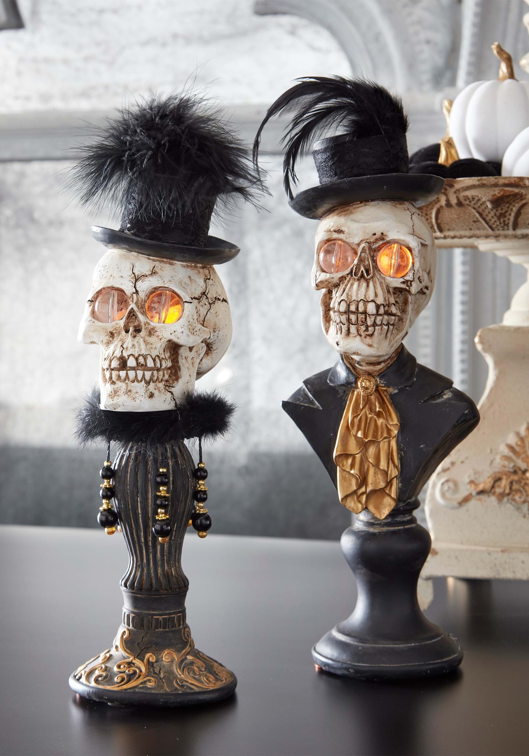 16-Inch Skeleton Female Bust with LED Light Up Eyes Decoration