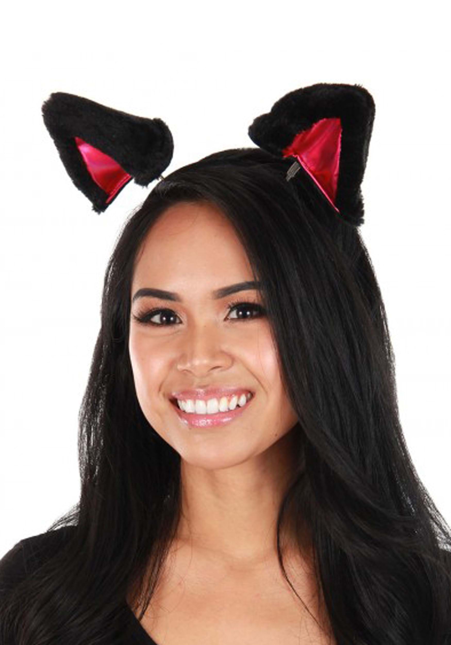 Black Springy Cat Ears Soft Plush Headband