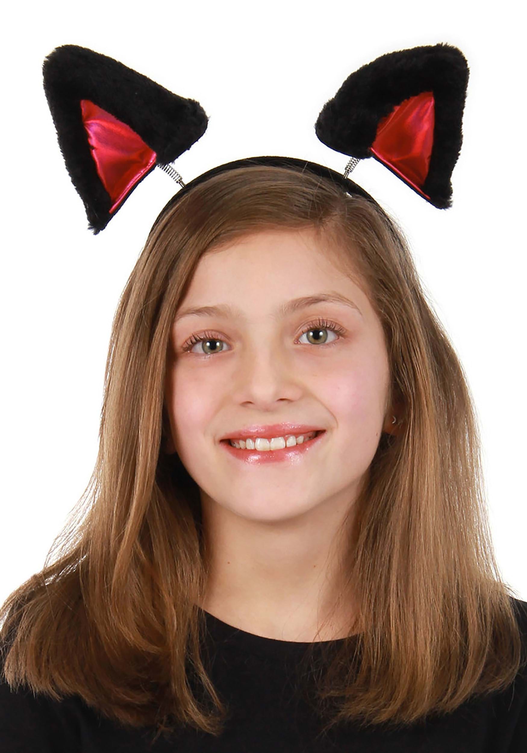 Black Springy Cat Ears Soft Plush Headband