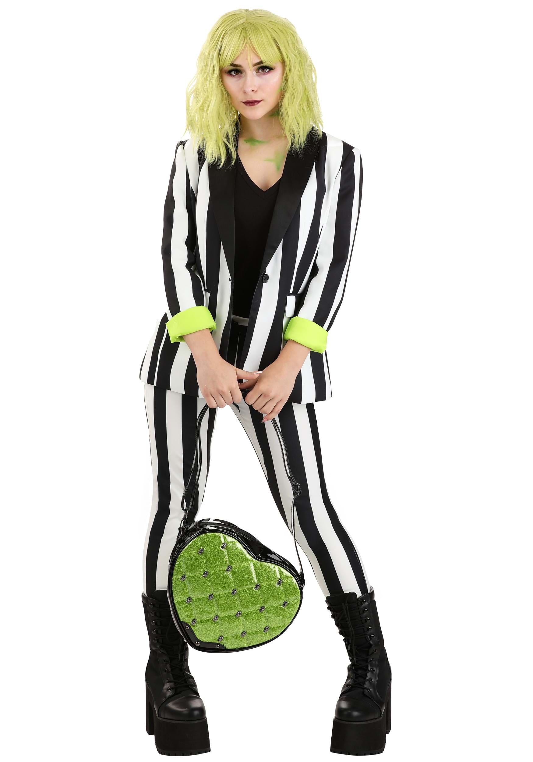 White and Black Stripe Blazer for Women