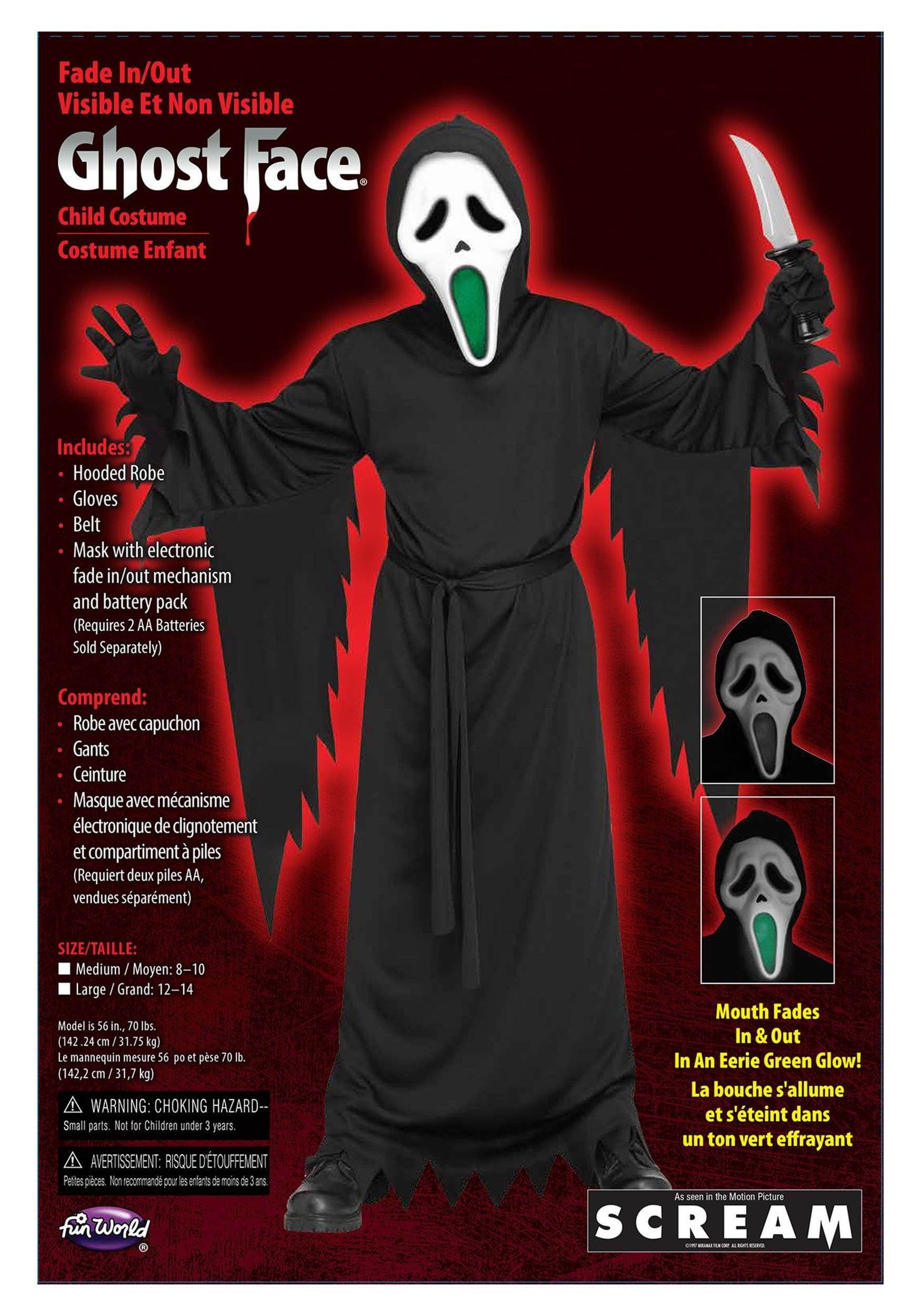 Kid's Light-Up Fade Mouth Ghost Face Costume 4 Kid's Light-Up Fade Mouth Ghost Face Costume