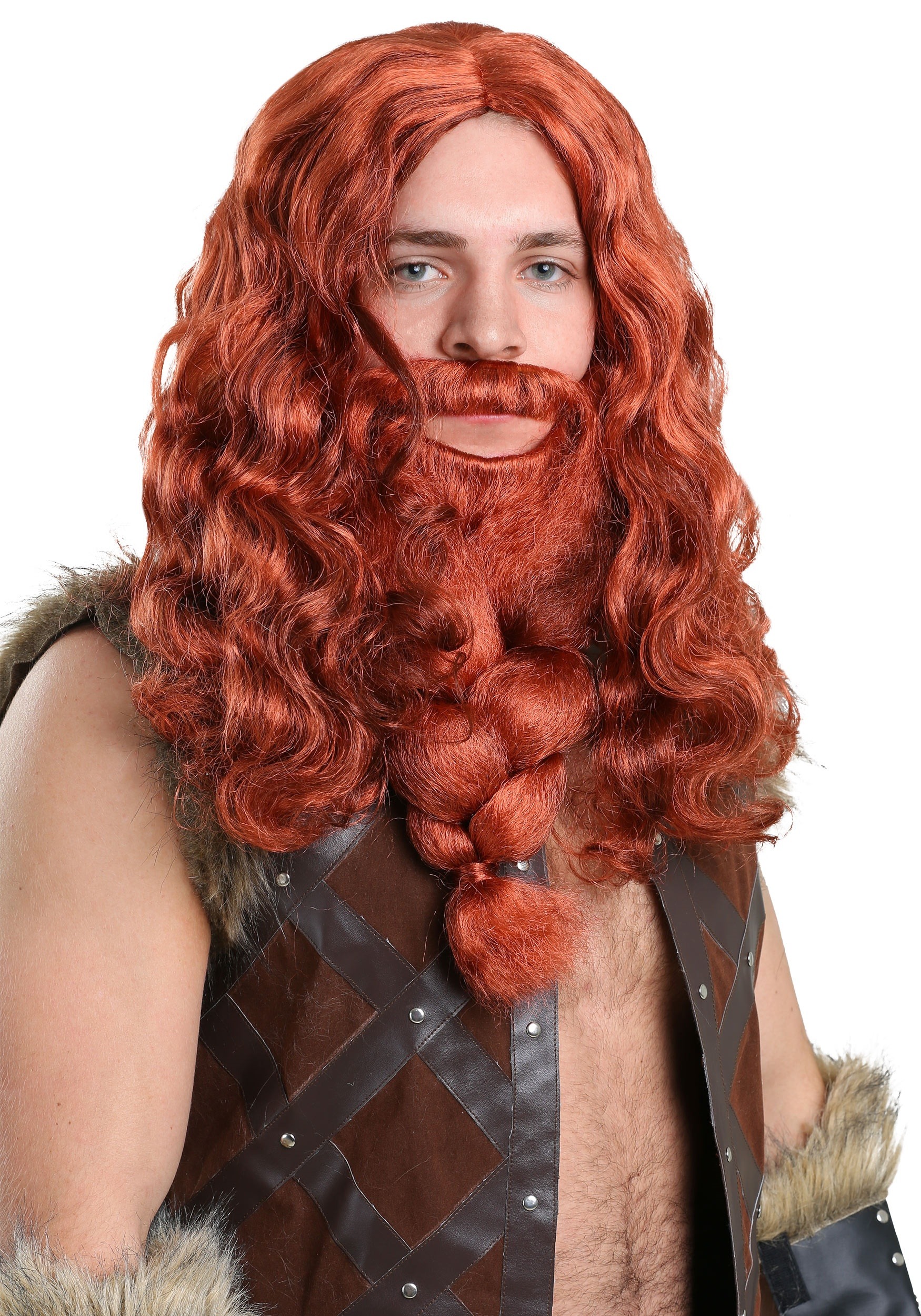 Exclusive Red Viking Wig and Beard Set For Adults