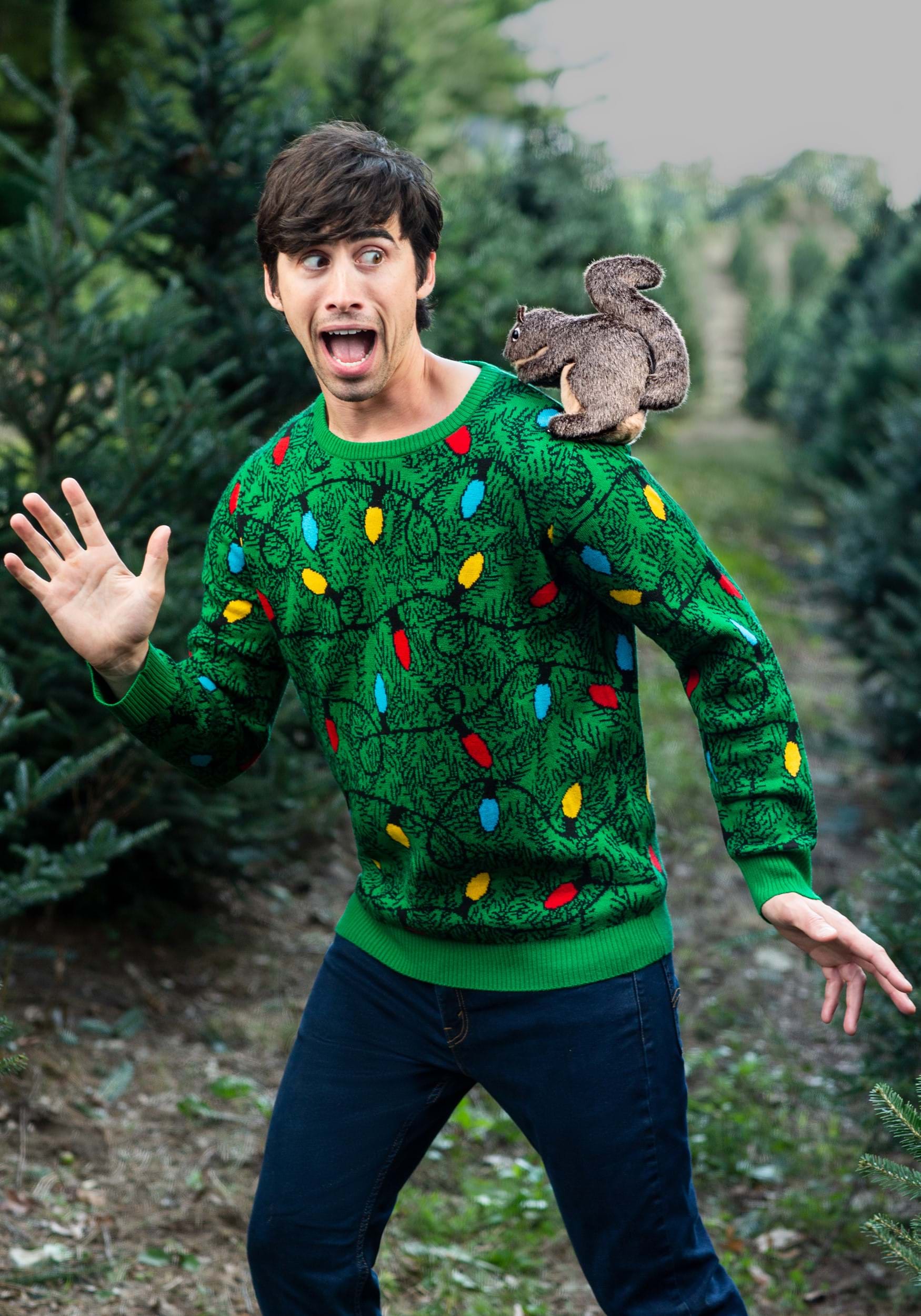 3D Squirrel in the Christmas Tree Ugly Sweater for Adults