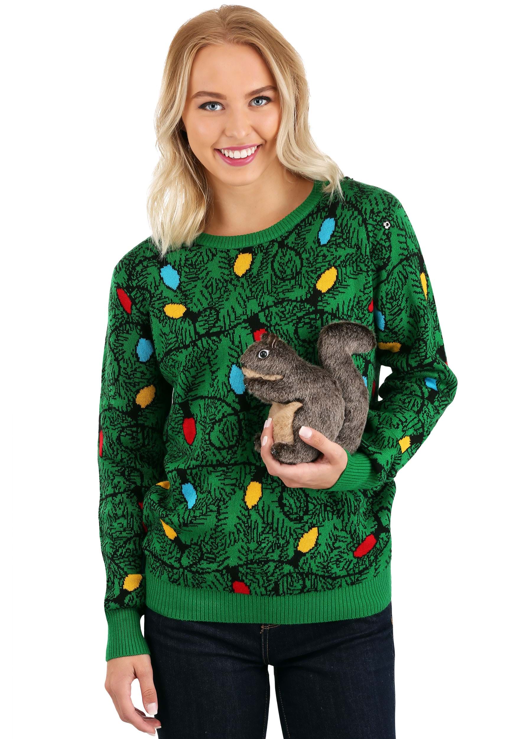 3D Squirrel in the Christmas Tree Ugly Sweater for Adults