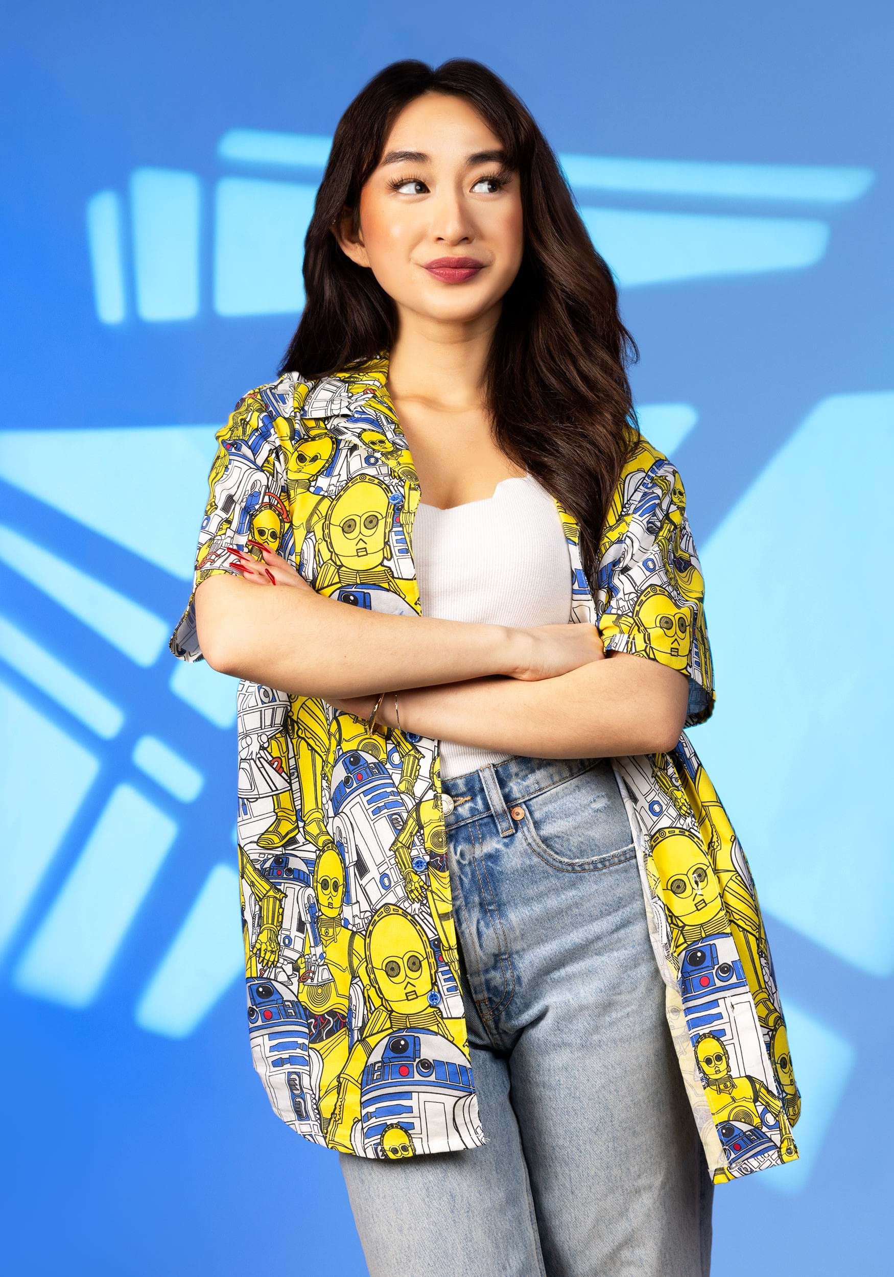 Adult Cakeworthy Star Wars Droid AOP Button Up Shirt 2 Adult Cakeworthy Star Wars Droid AOP Button Up Shirt
