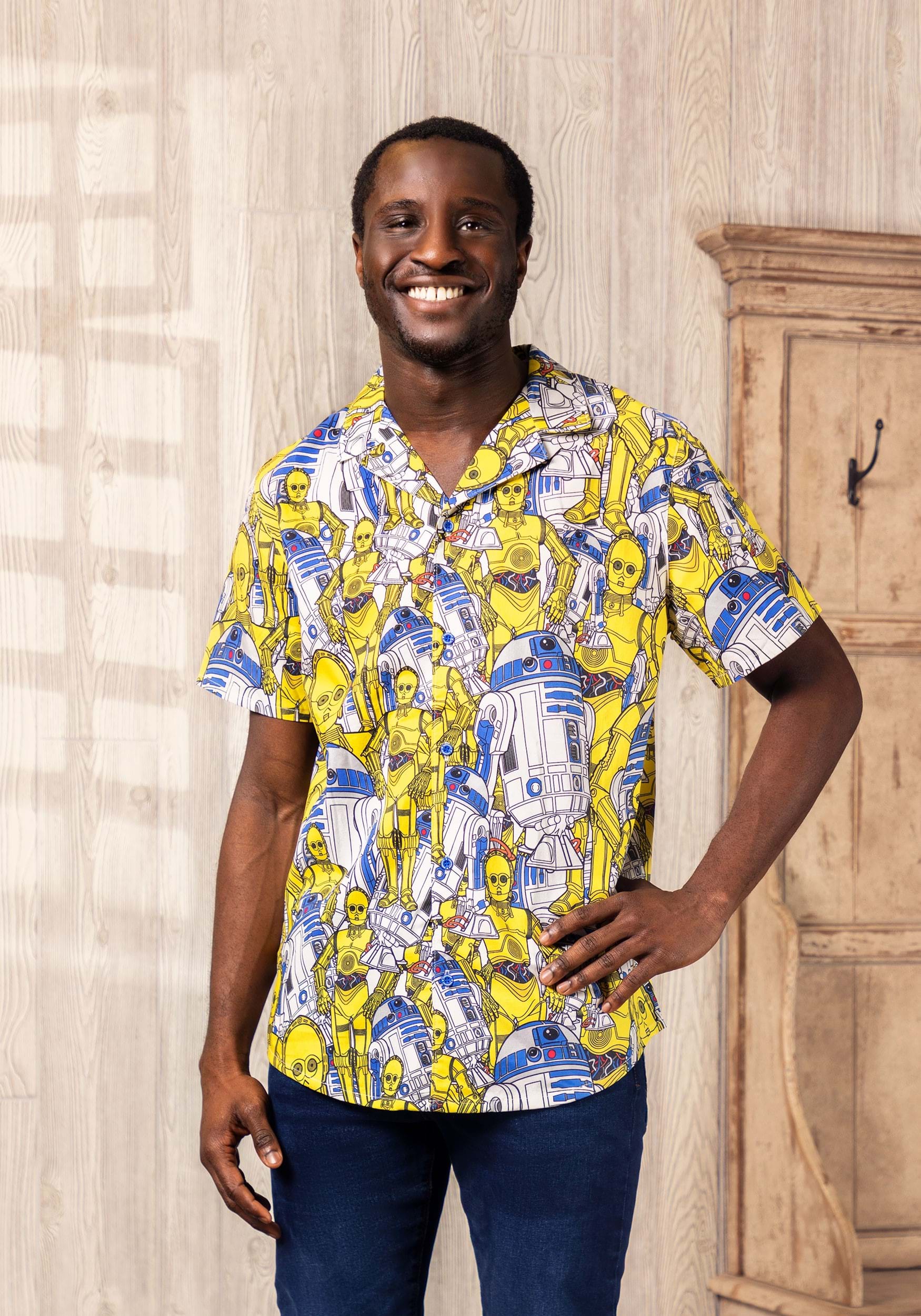 Adult Cakeworthy Star Wars Droid AOP Button Up Shirt 3 Adult Cakeworthy Star Wars Droid AOP Button Up Shirt