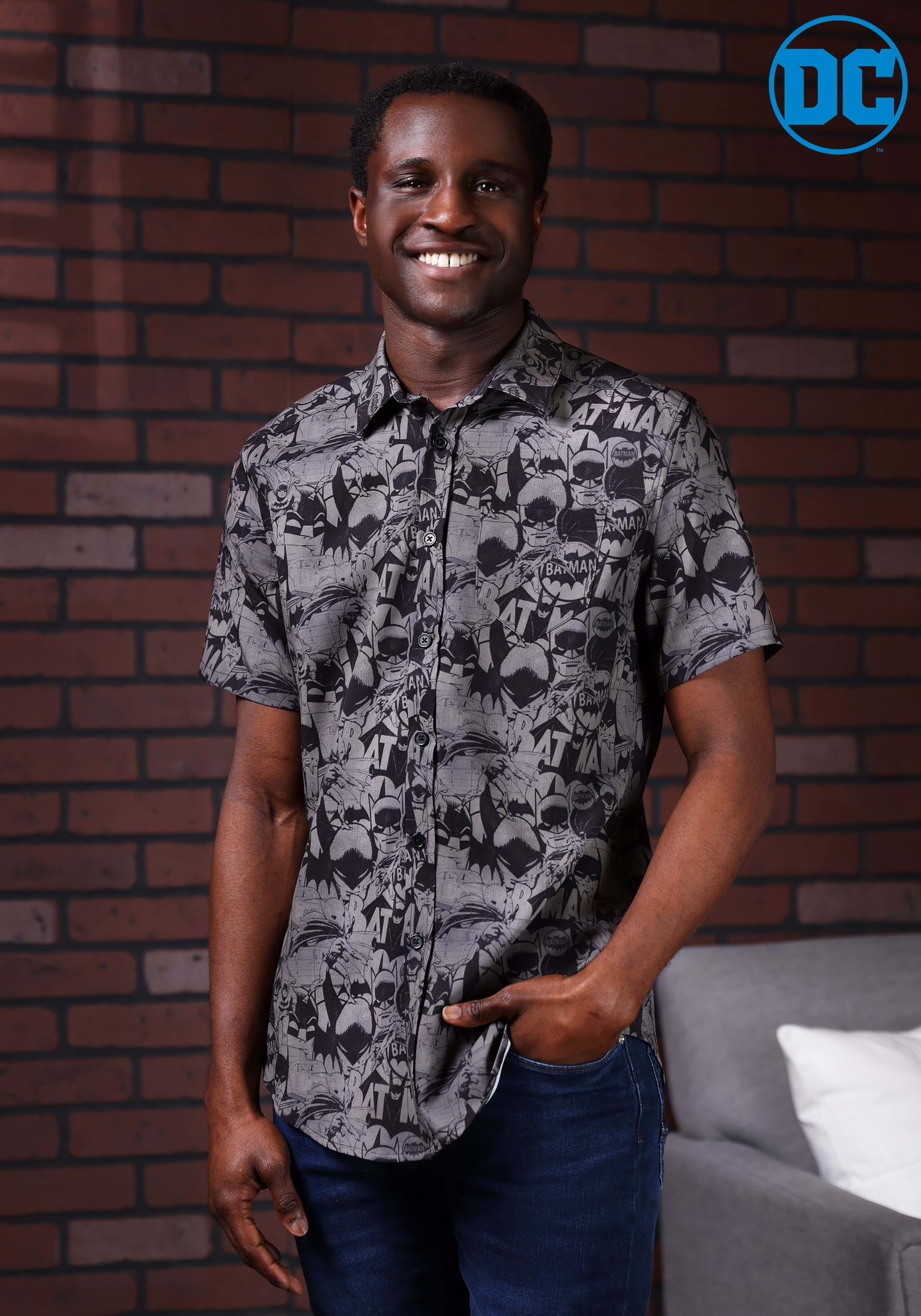 DC Comics Batman Button Up Shirt for Adults