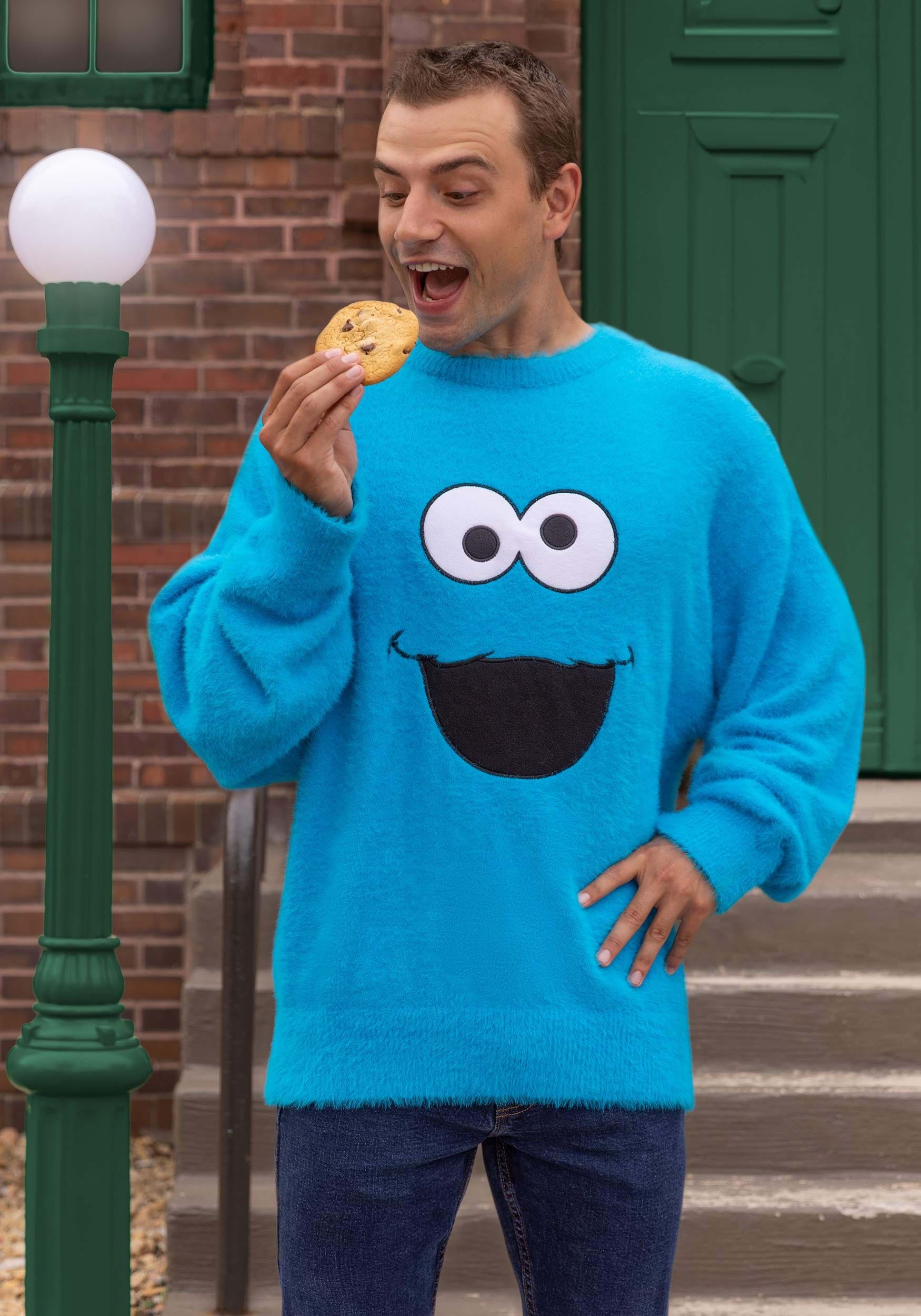 Sesame Street Fuzzy Cookie Monster Oversized Sweater for Adults