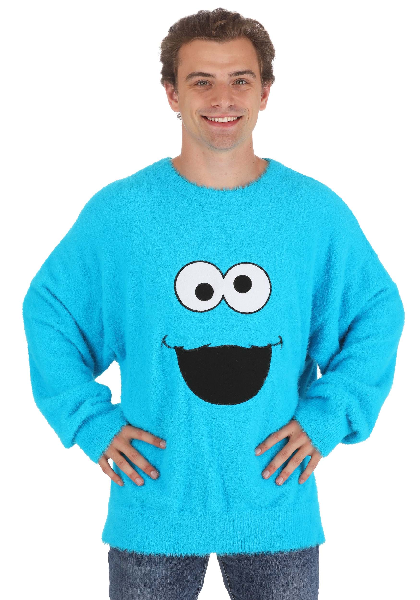 Sesame Street Fuzzy Cookie Monster Oversized Sweater for Adults