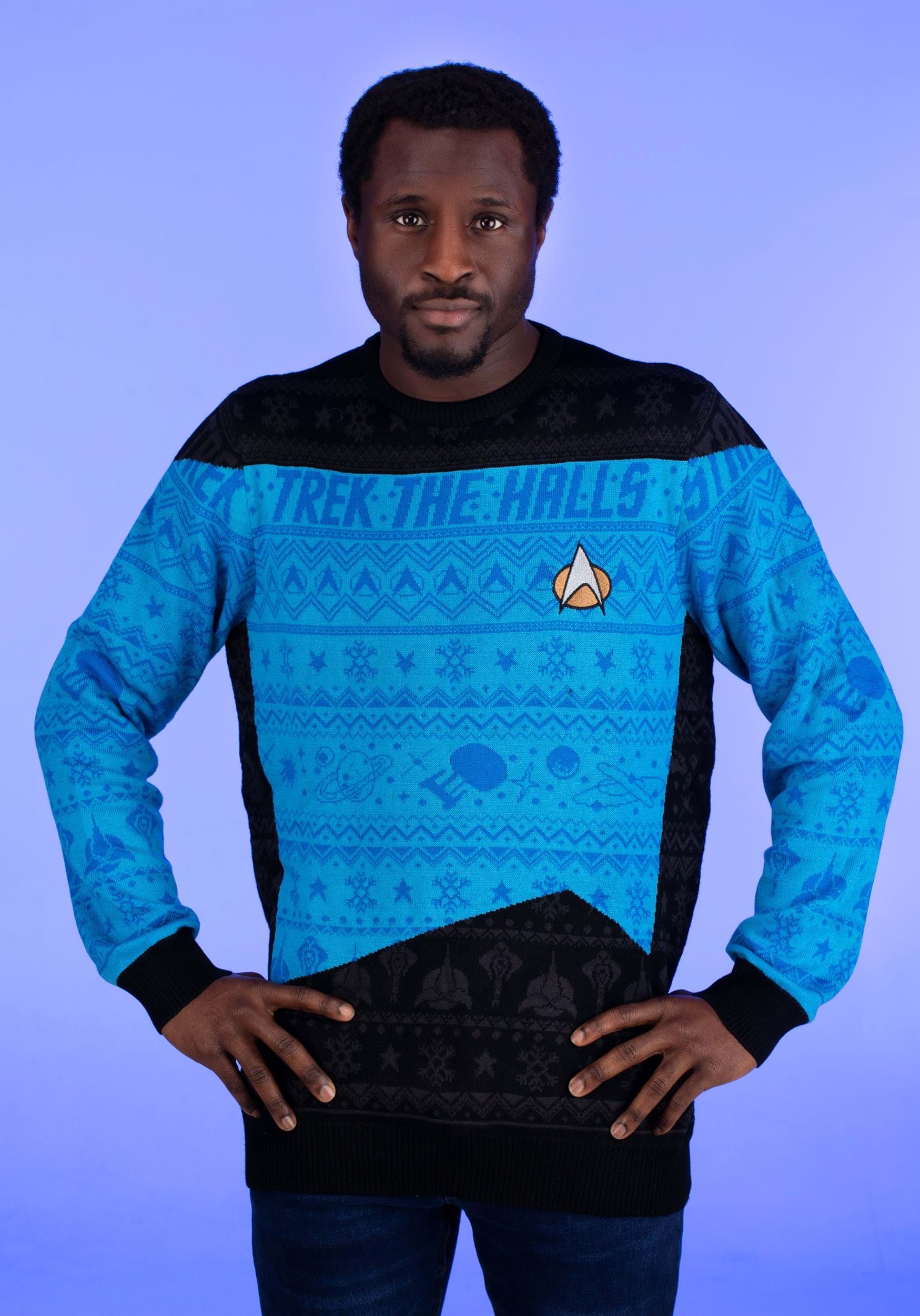 Star Trek "Trek the Halls" Blue Christmas Sweater for Adults