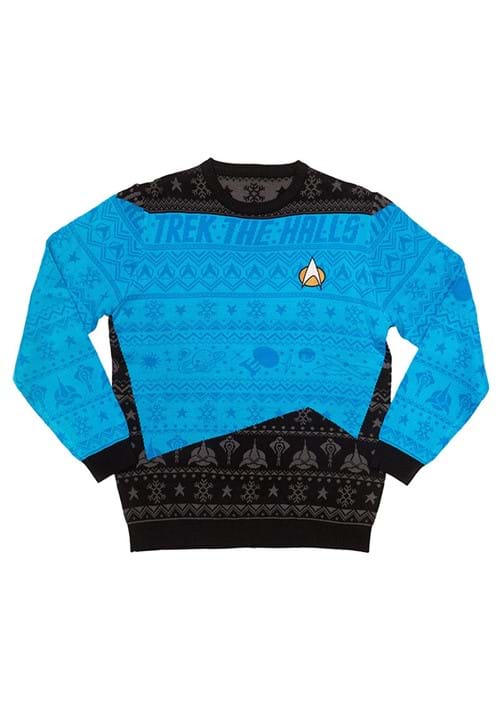 Star Trek "Trek the Halls" Blue Christmas Sweater for Adults 14 Star Trek "Trek the Halls" Blue Christmas Sweater for Adults