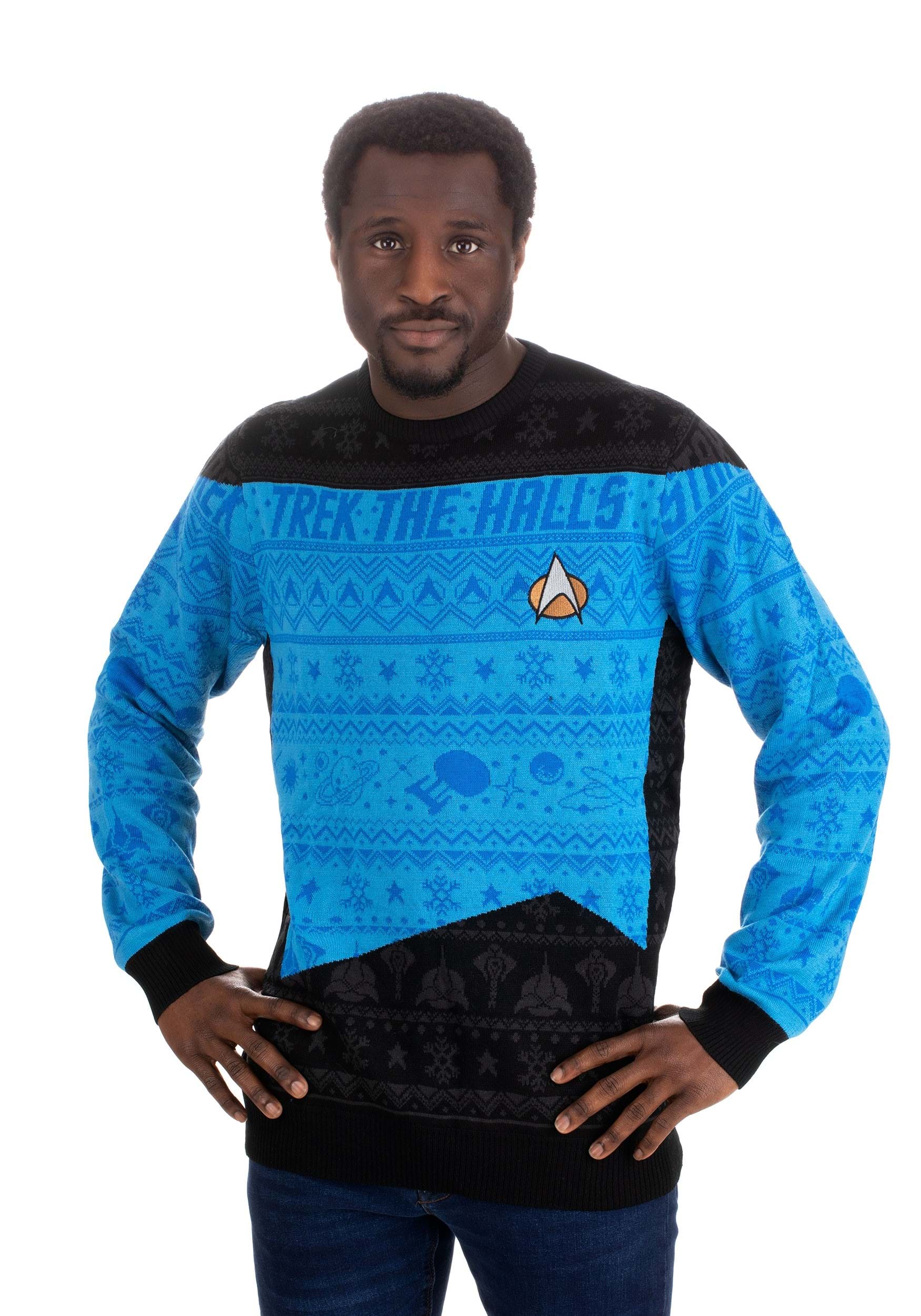 Star Trek "Trek the Halls" Blue Christmas Sweater for Adults
