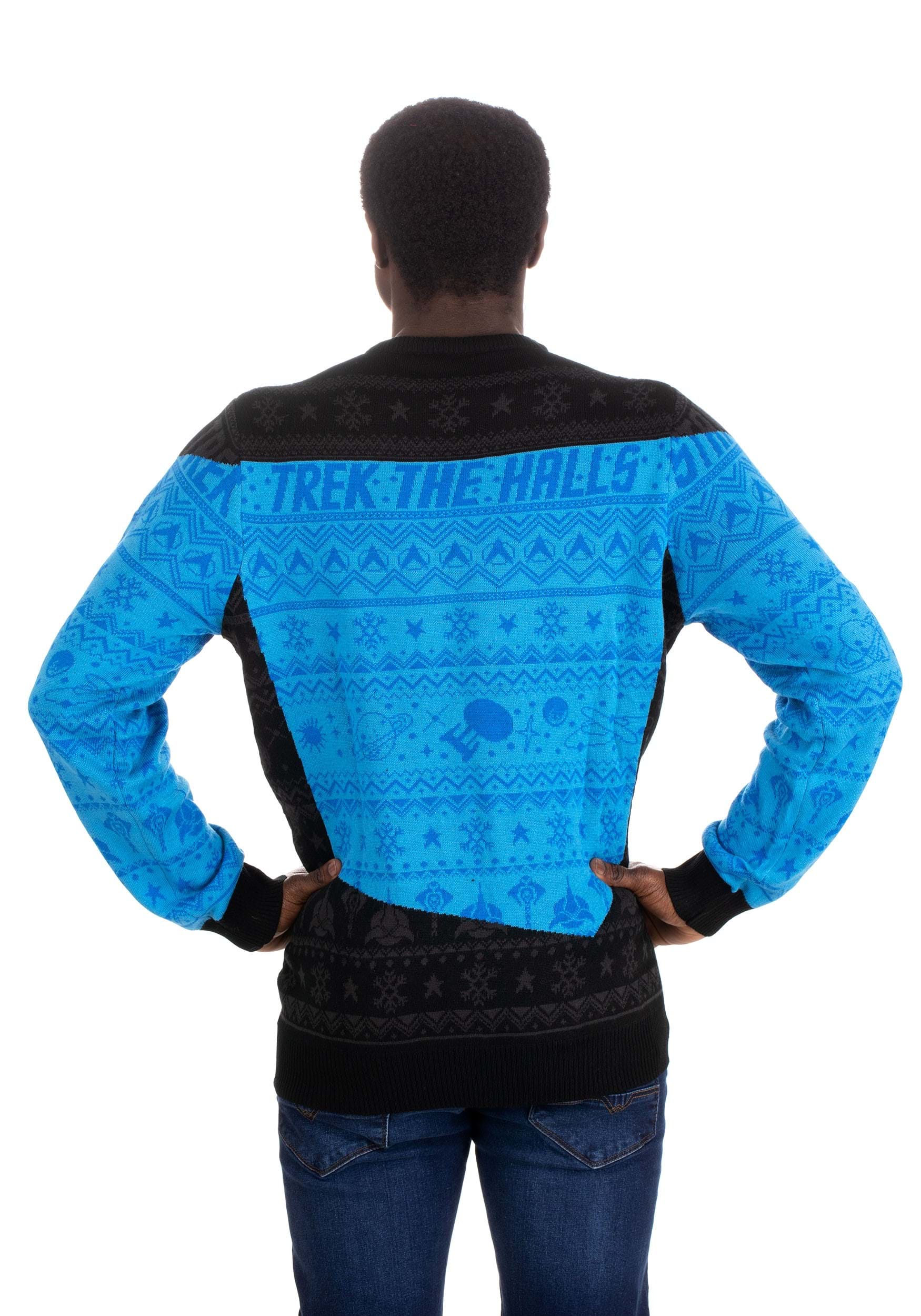 Star Trek "Trek the Halls" Blue Christmas Sweater for Adults 3 Star Trek "Trek the Halls" Blue Christmas Sweater for Adults