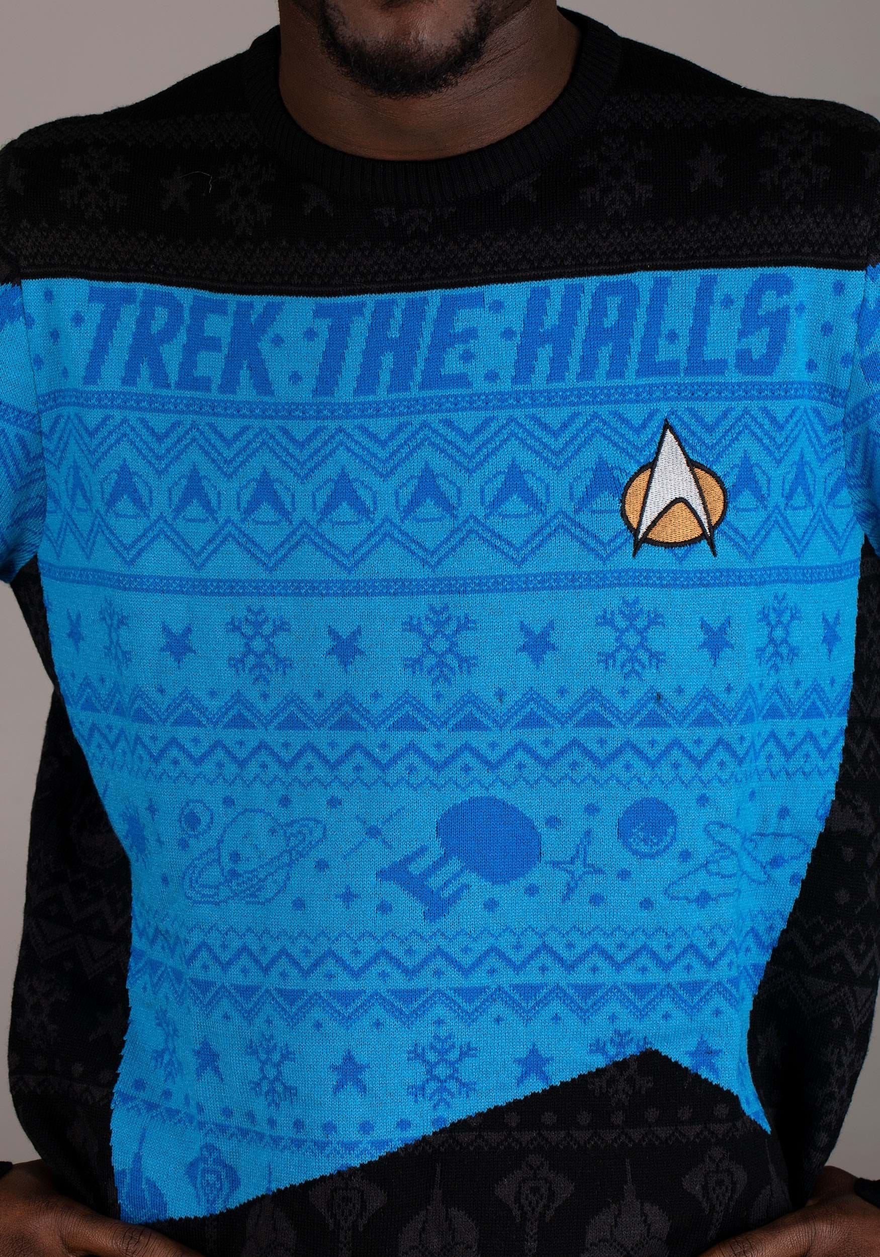 Star Trek "Trek the Halls" Blue Christmas Sweater for Adults 5 Star Trek "Trek the Halls" Blue Christmas Sweater for Adults
