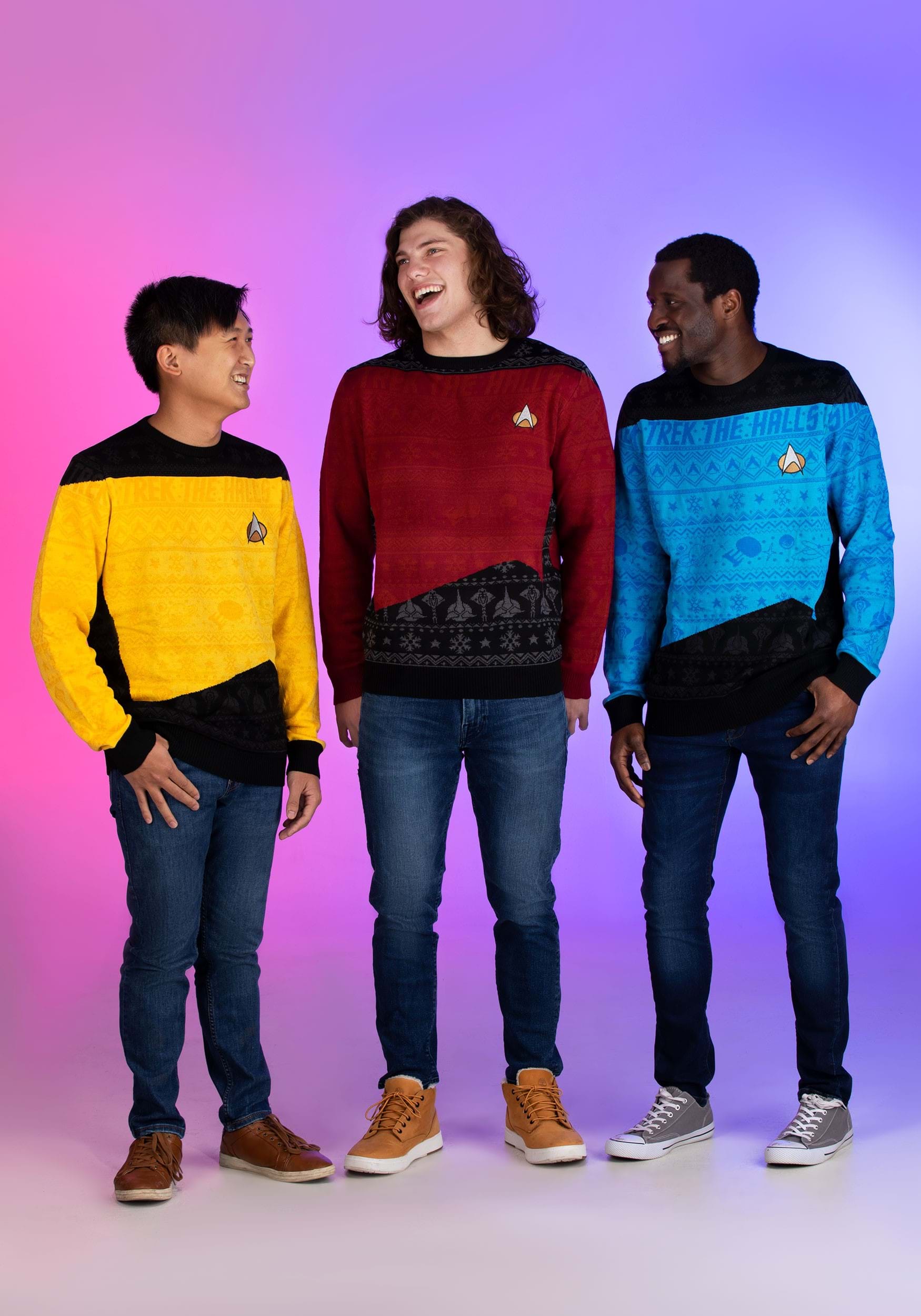 Star Trek "Trek the Halls" Blue Christmas Sweater for Adults 8 Star Trek "Trek the Halls" Blue Christmas Sweater for Adults