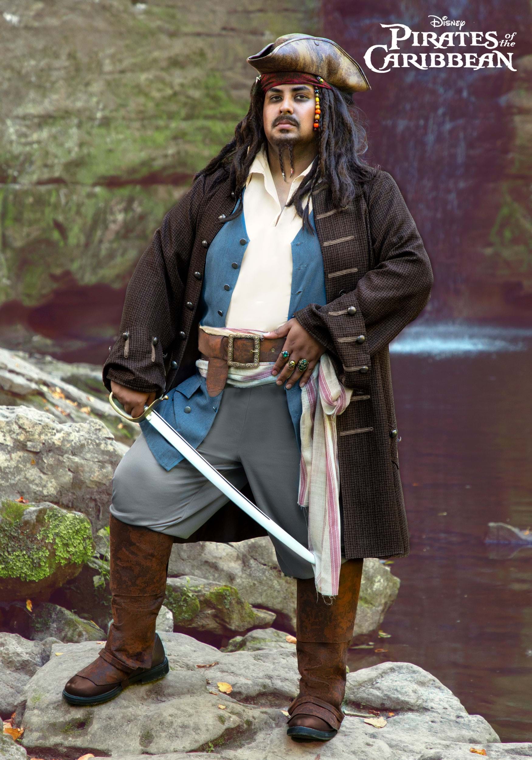 Jack Sparrow Pirate Costume for Plus Size Men from Disney's Pirates of the Caribbean