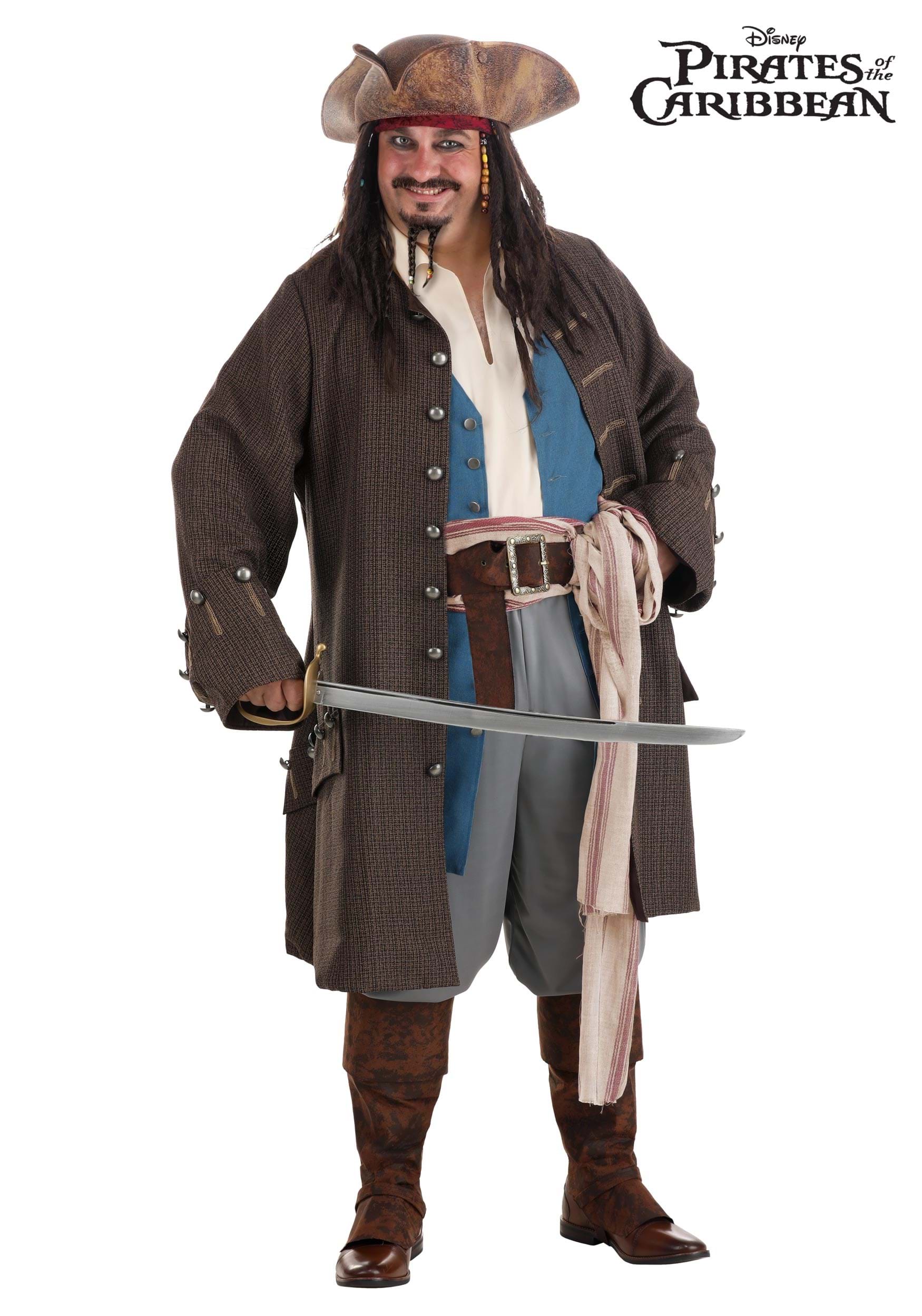 Jack Sparrow Pirate Costume for Plus Size Men from Disney's Pirates of the Caribbean