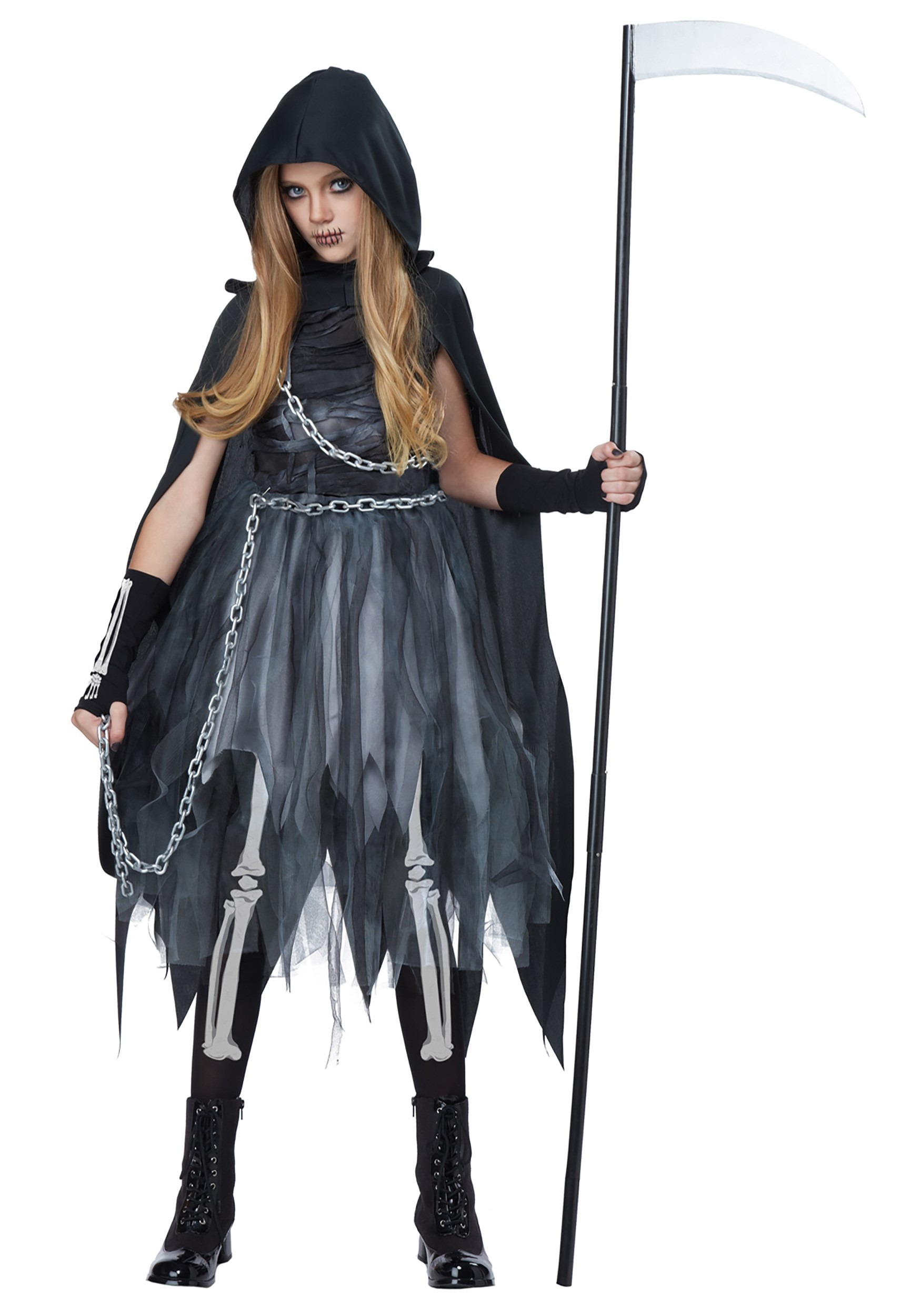 Girls Scary Reaper Costume 1 Girls Scary Reaper Costume