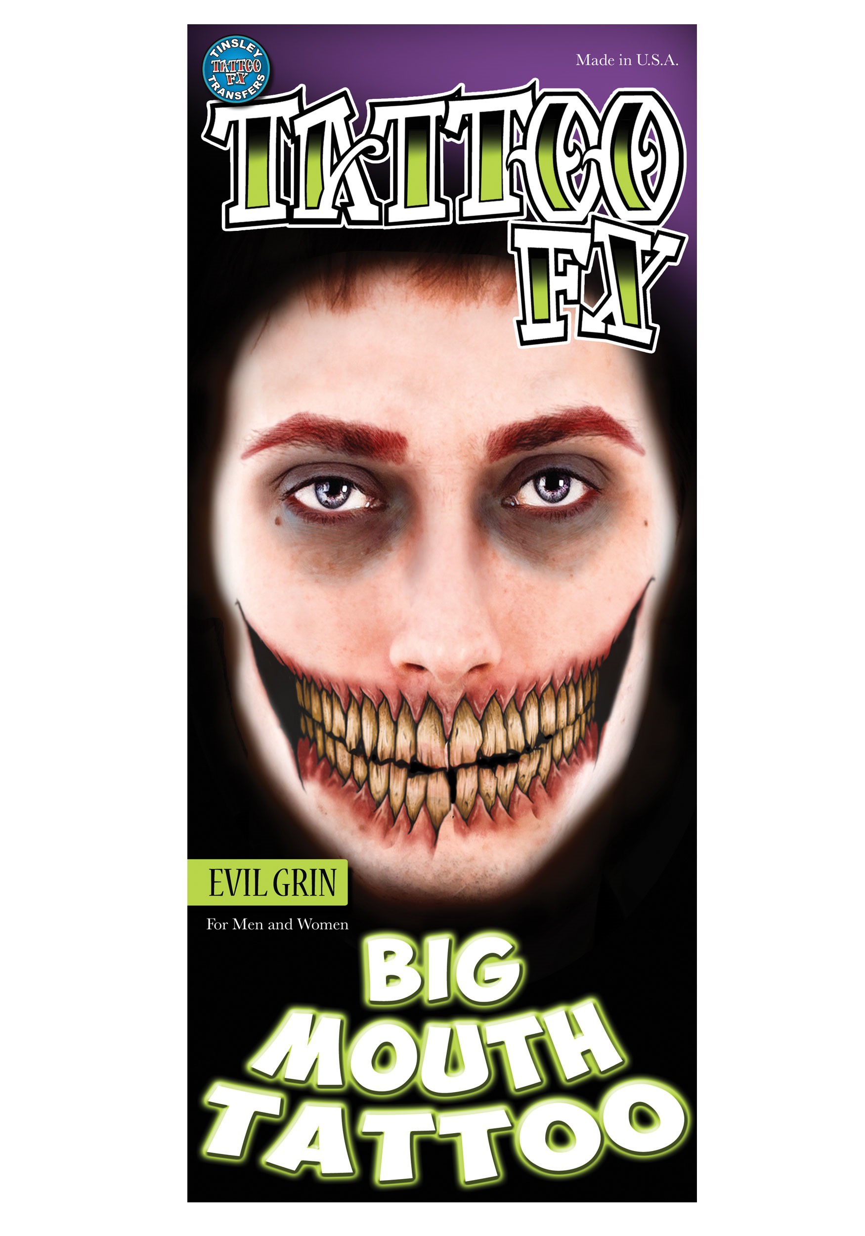 Big Mouth Evil Grin Temporary Tattoo Kit